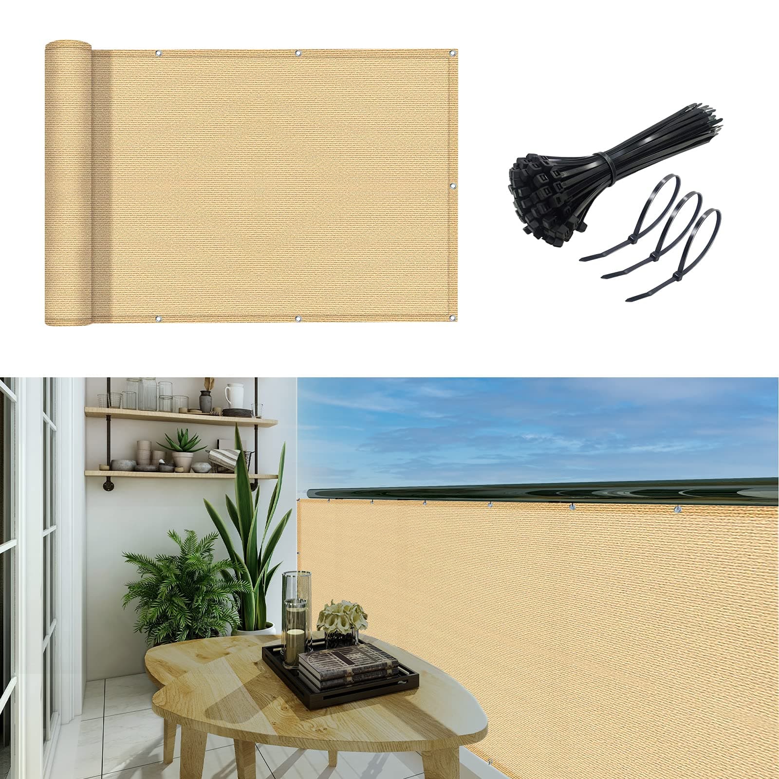 GardenLux 3'x20'Balcony Privacy Screen Cover Fence Cover UV Protection Weatherproof Windscreen Heavy Duty for Patio, Backyard,Sand