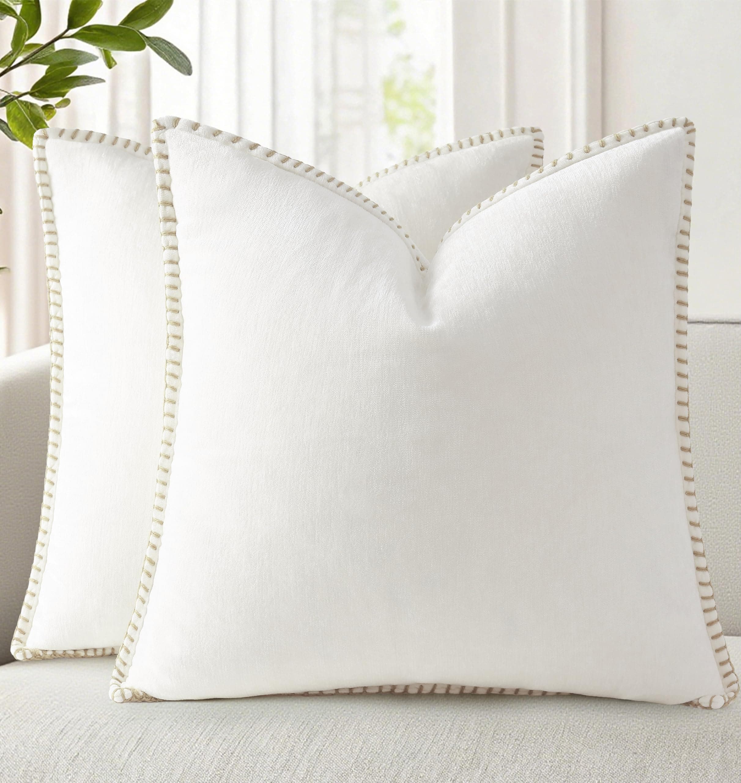 decorUhome Soft Chenille Throw Pillow Covers 20x20 Set of 2 Cream White