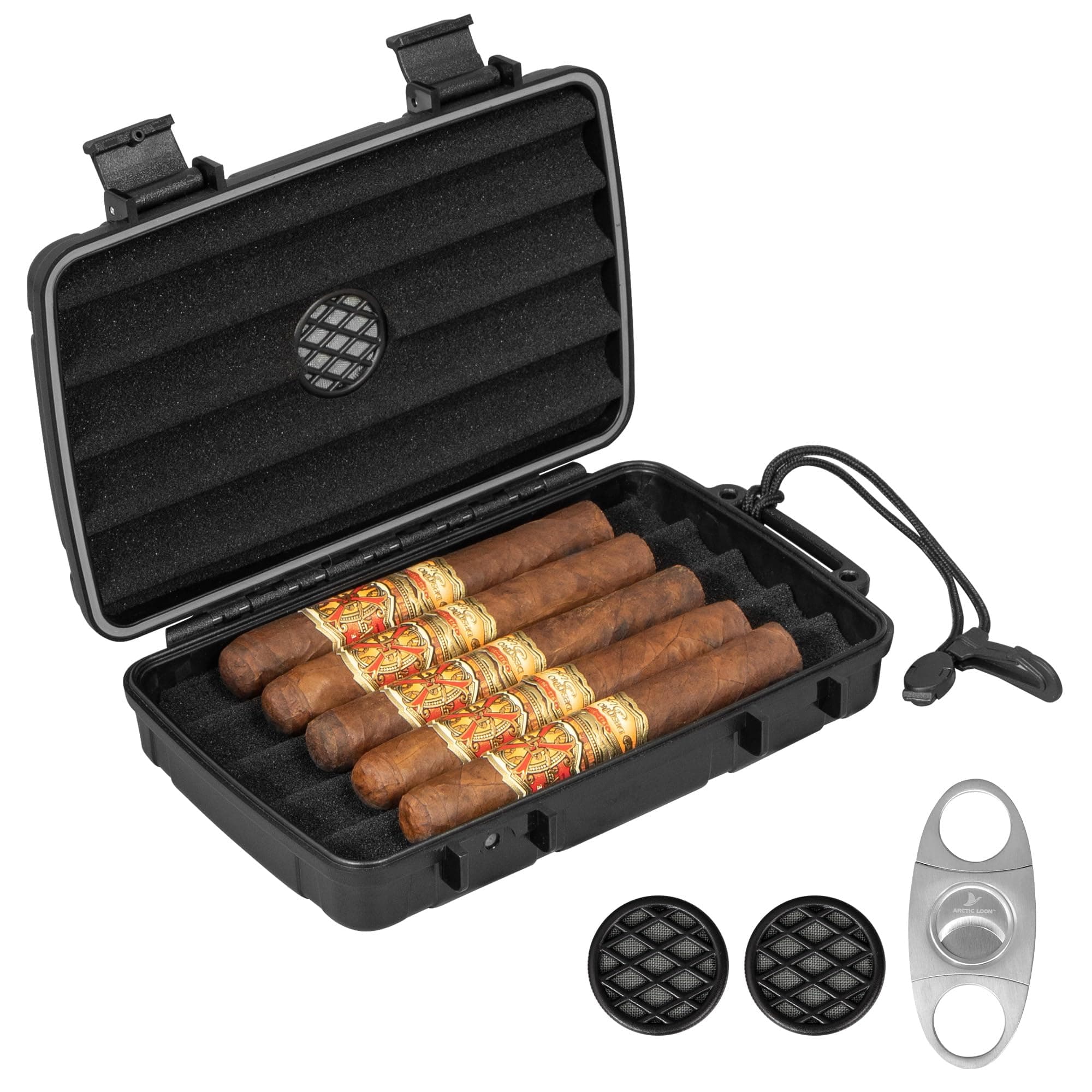 Arctic Loon Travel Cigar Humidor (Black, Core-5)