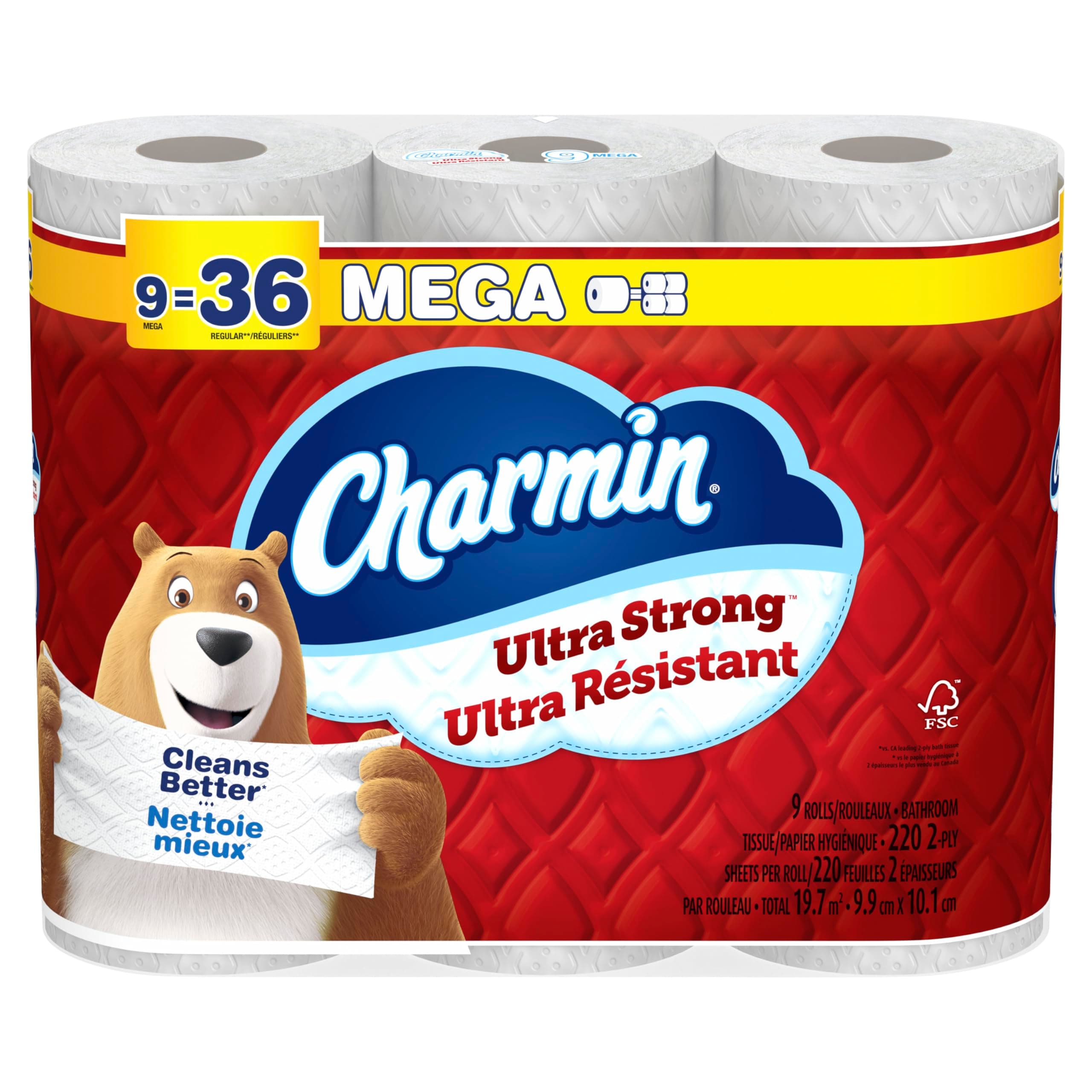 Charmin Toilet Paper Ultra Strong, 9 Mega Rolls = 36 Regular Rolls