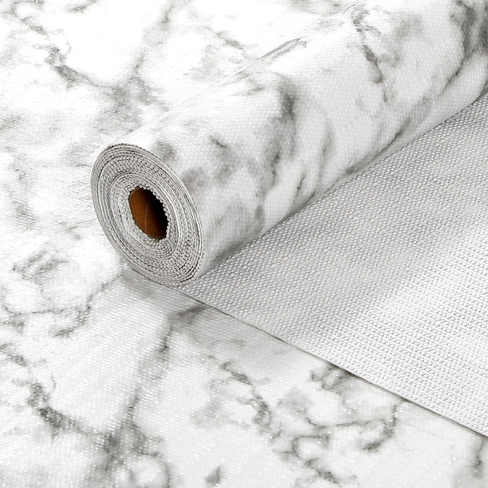 Drawer and Shelf Liner, Non-Adhesive Kitchen Cabinet Liners,Strong Grip Non-Slip Waterproof Washable Mats,Durable Bathroom Cupboard Shelves Mat,White Marble(12 in x 20 FT)