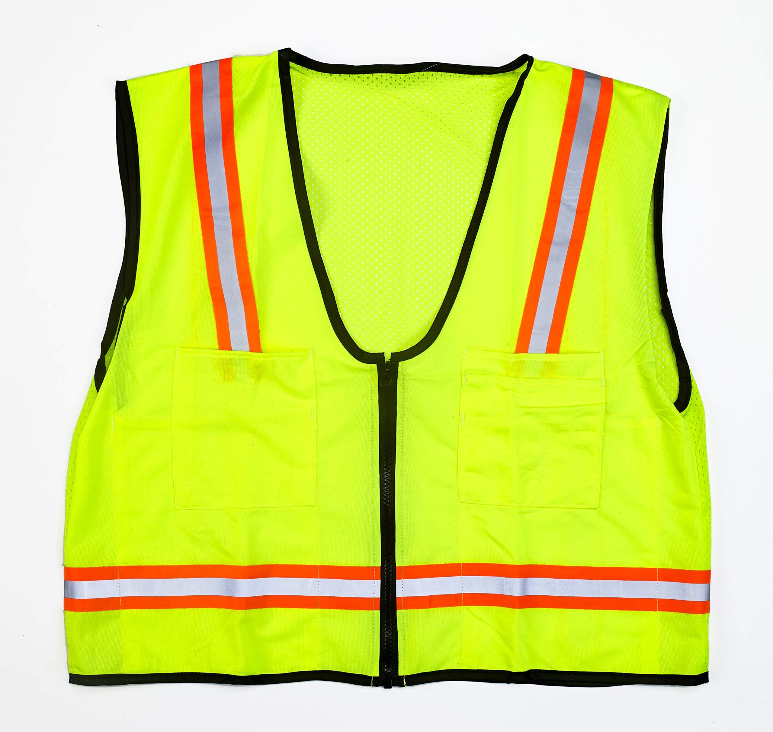 Mutual 16310 High Visibilty Polyester ANSI Class 2 Mesh Back Surveyor Safety Vest with Multiple Pockets, 2X-Large, Lime