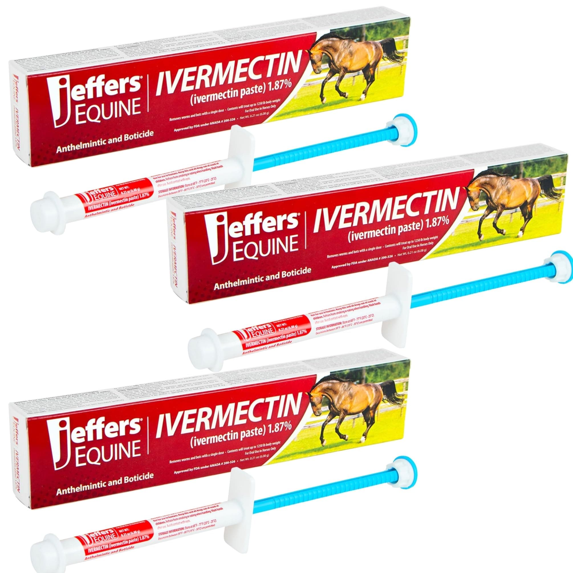 Jeffers Ivermectin Gel Dewormer for Horses - Apple Flavored, 1.87% Broad Spectrum Dewormer Paste with Syringe - Effective Parasite Control for Worms,Pinworms,Bots-Safe for Equine of All Ages-(3 Pack)