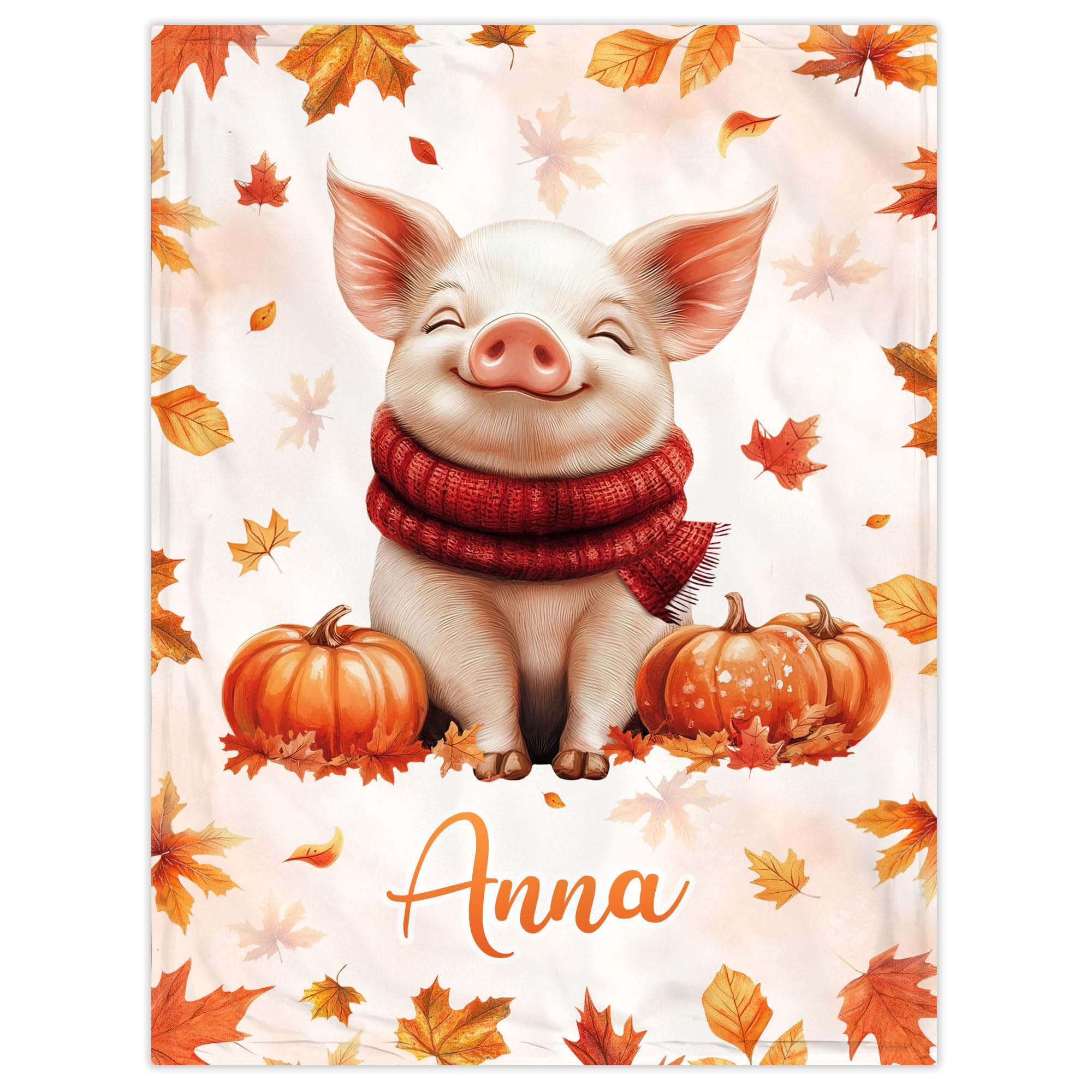 Hyturtle Personalized Cute Fall Pig Baby Blanket - Autumn Throw Blanket Swaddles for Newborns Girl Kids - Pig Decor for Bedroom - Animal Lover Gifts - Custom Soft Cozy Plush Toddler Bedding Decor