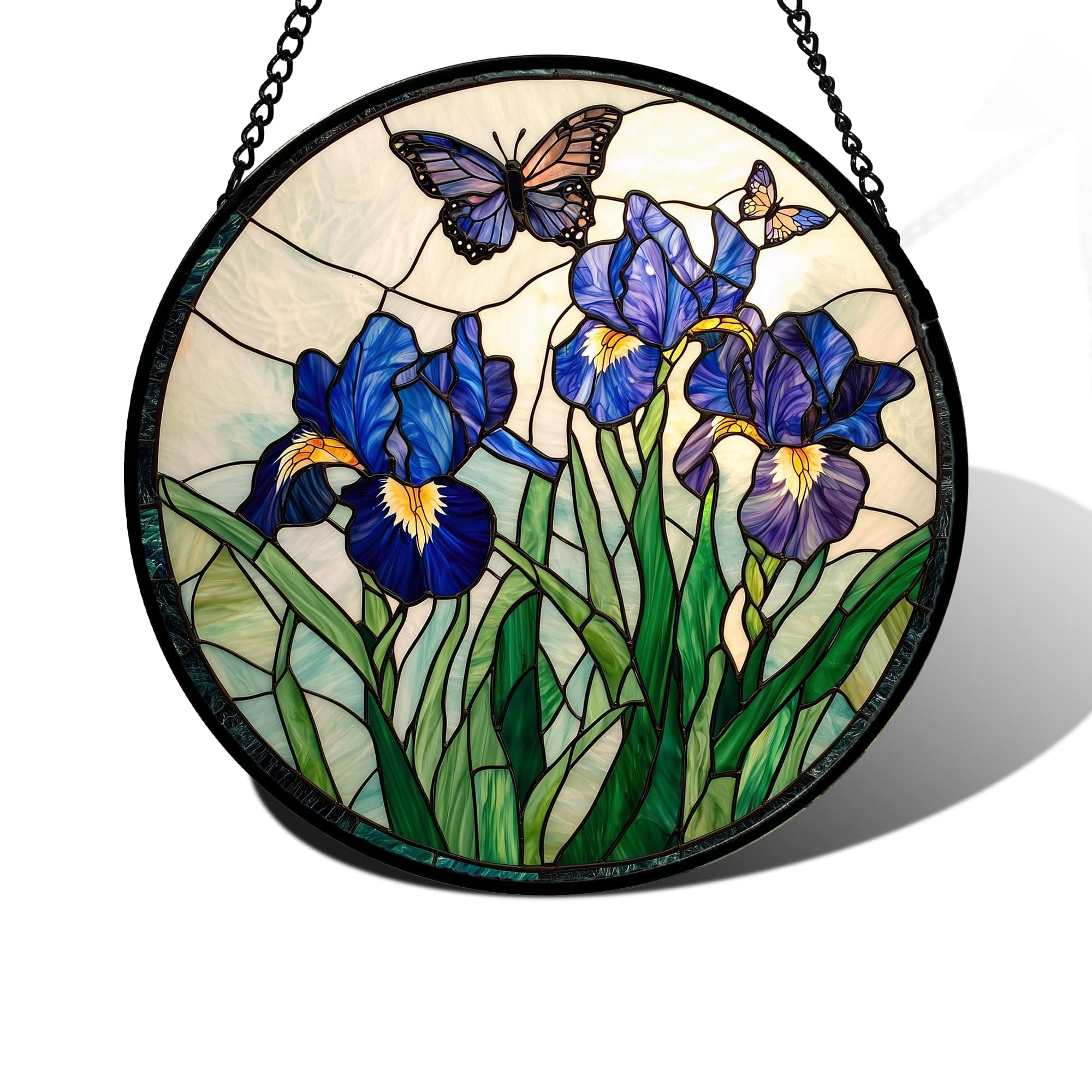 DASTOLL Stained Glass Window Hanging, Blue Purple Butterfly Flower Suncatcher Diamond Colorful Glass Panel Sun Catchers Decor for Birthday for Women, Men, Wife, Aunt, and Mom 7.8 in