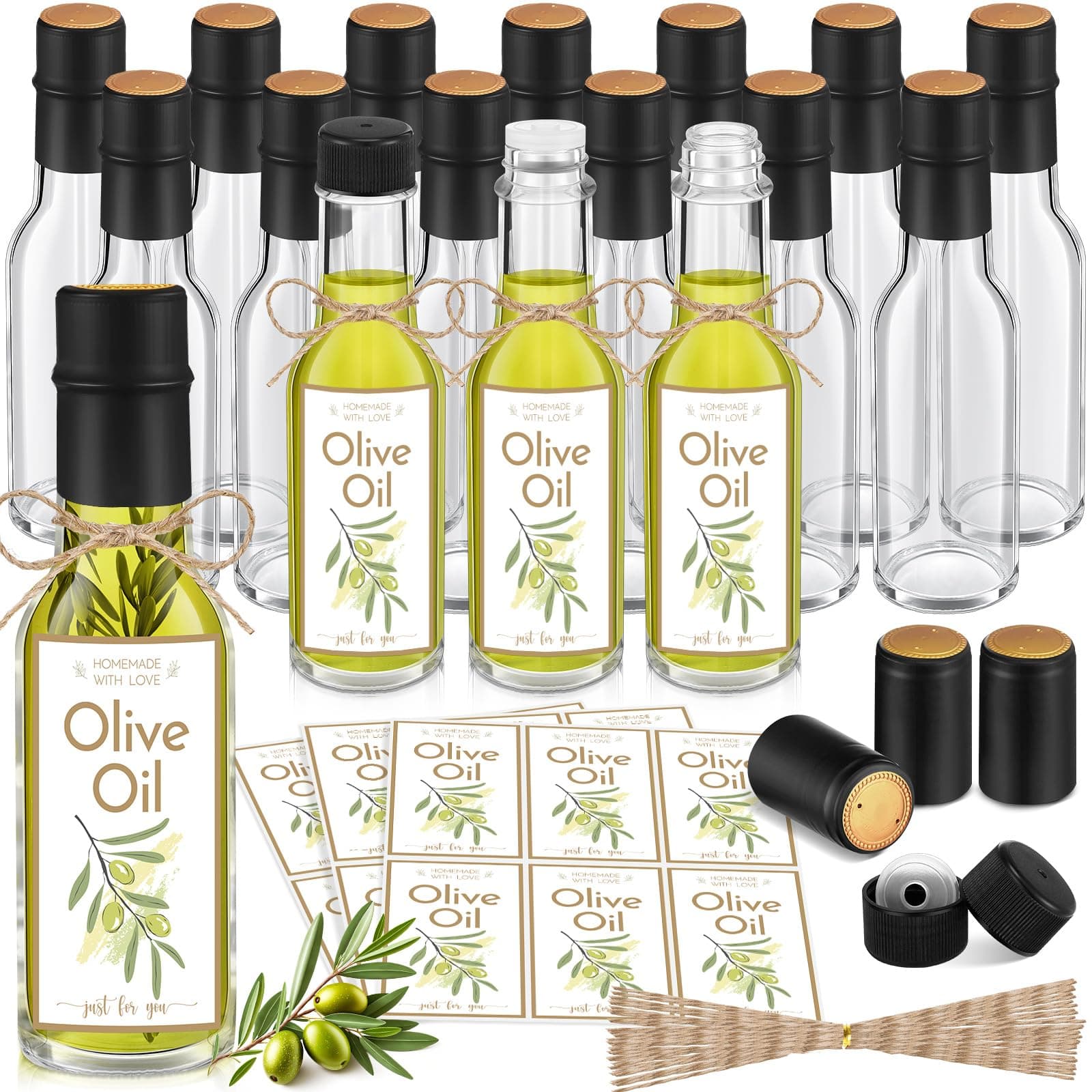 Havawish 20 Pcs Homemade Olive Oil Bottles Hot Sauce Glass Bottles with Leak Proof Screw Cap Funnel Clear Bottle for Storing Homemade Olive Oil Wedding Baby Shower Holiday Gifts Favors (3oz)