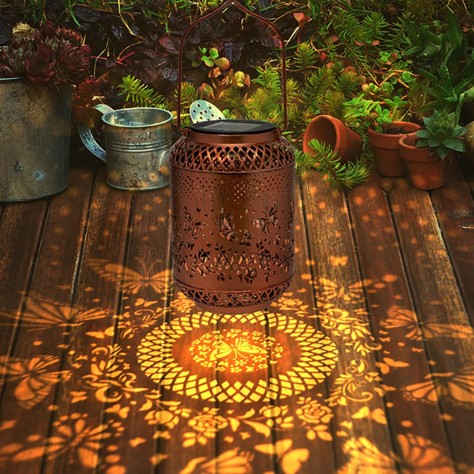 Butterfly Solar Lanterns Garden Decor Gifts for Women Mother's Day Grandma Metal Hanging Solar Lights Waterproof Outdoor Decoration for Outside LED Lanterns for Yard Patio Lawn Pathway Landscape