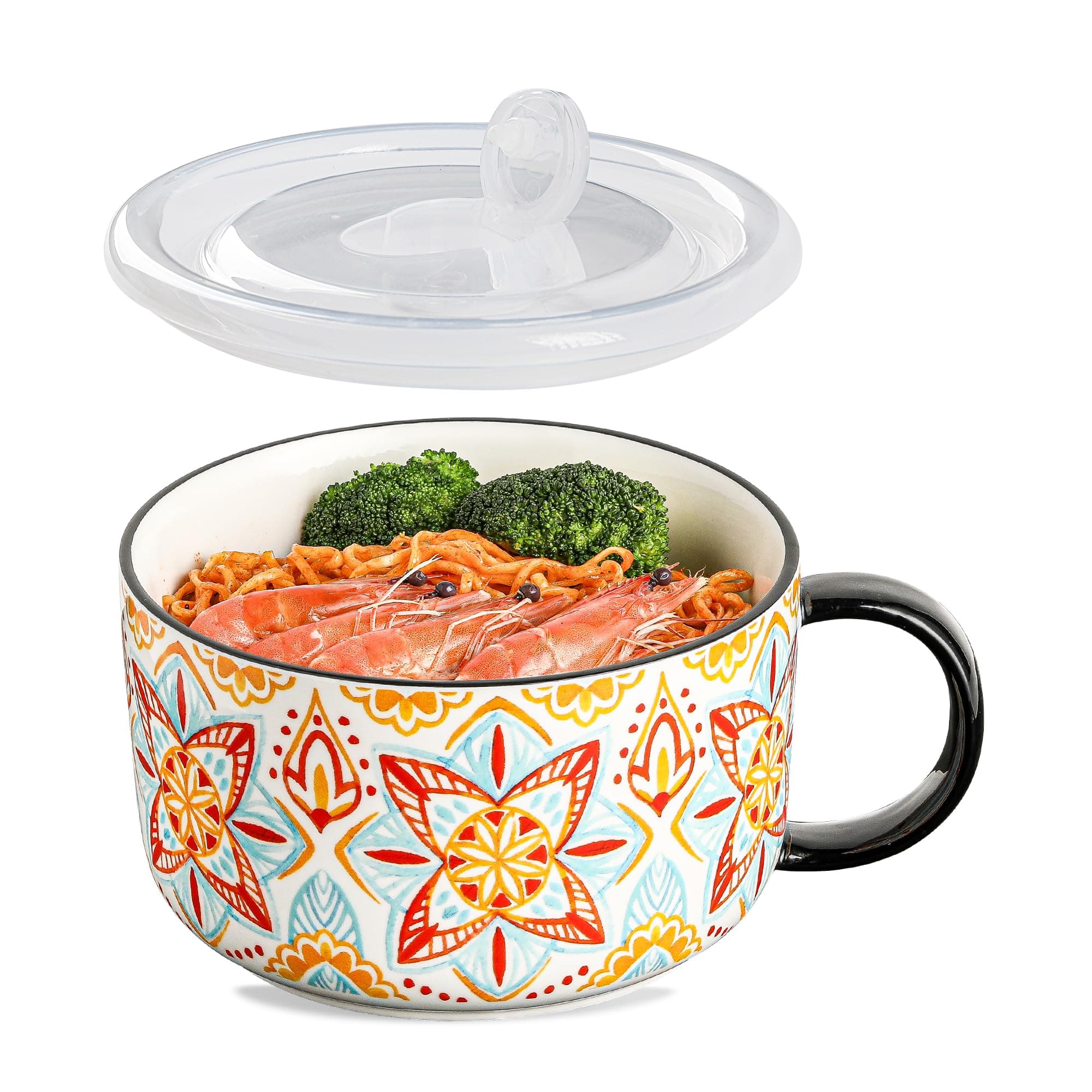Chubacoo Jumbo Ceramic Soup Bowl with Lid, Microwave Safe - Pattern D