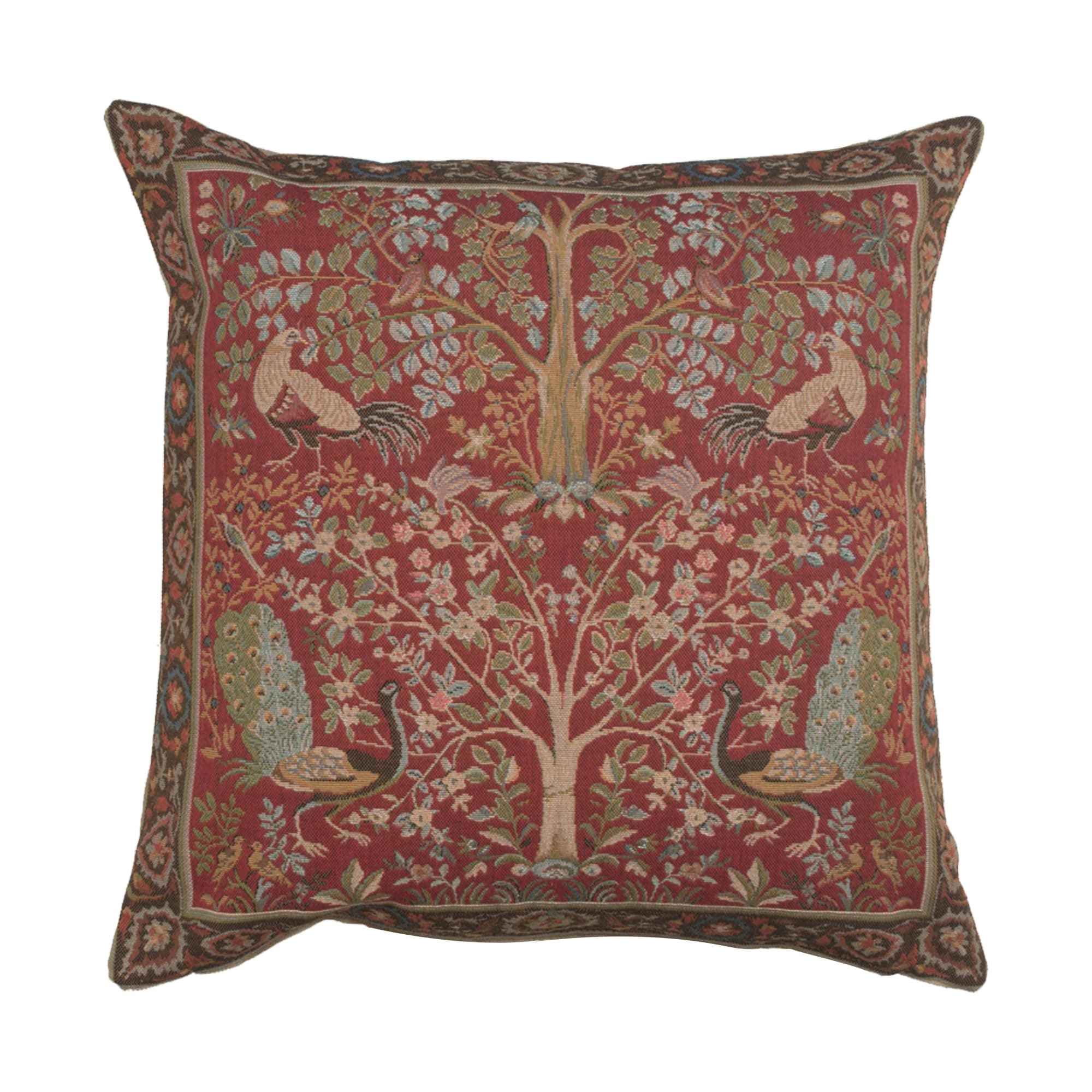 Tree in Red 1 French Tapestry Cushion - Small: 19.00" x 19.00" Cotton by Charlotte Home Furnishings