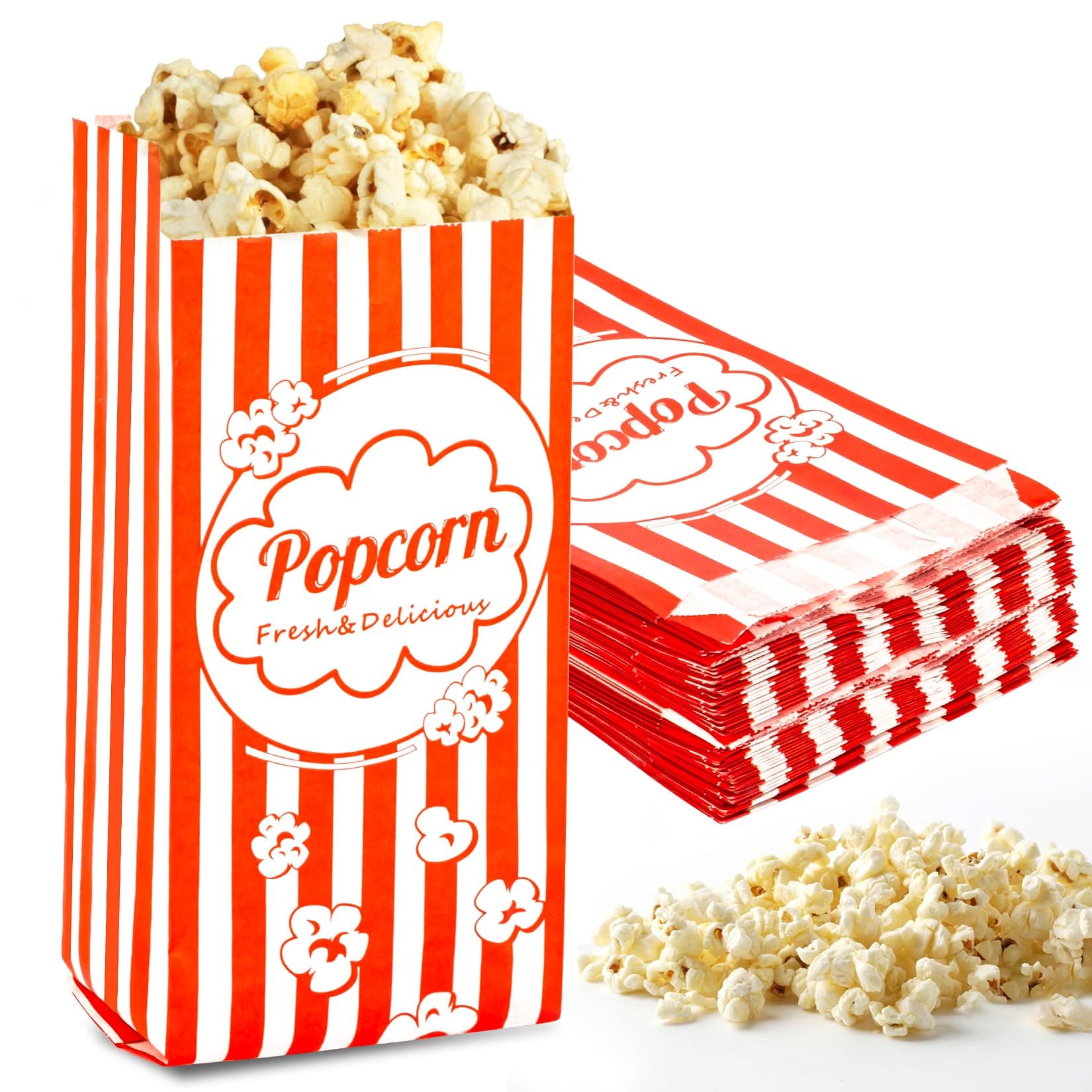 MAQIHAN 100 Popcorn Bags 1oz - Small Disposable Paper Bags for Popcorn, Popped Kernels Mini Containers, Movie Night Supplies for Halloween, Christmas, Carnival Games Party, Popcorn Machine Accessories