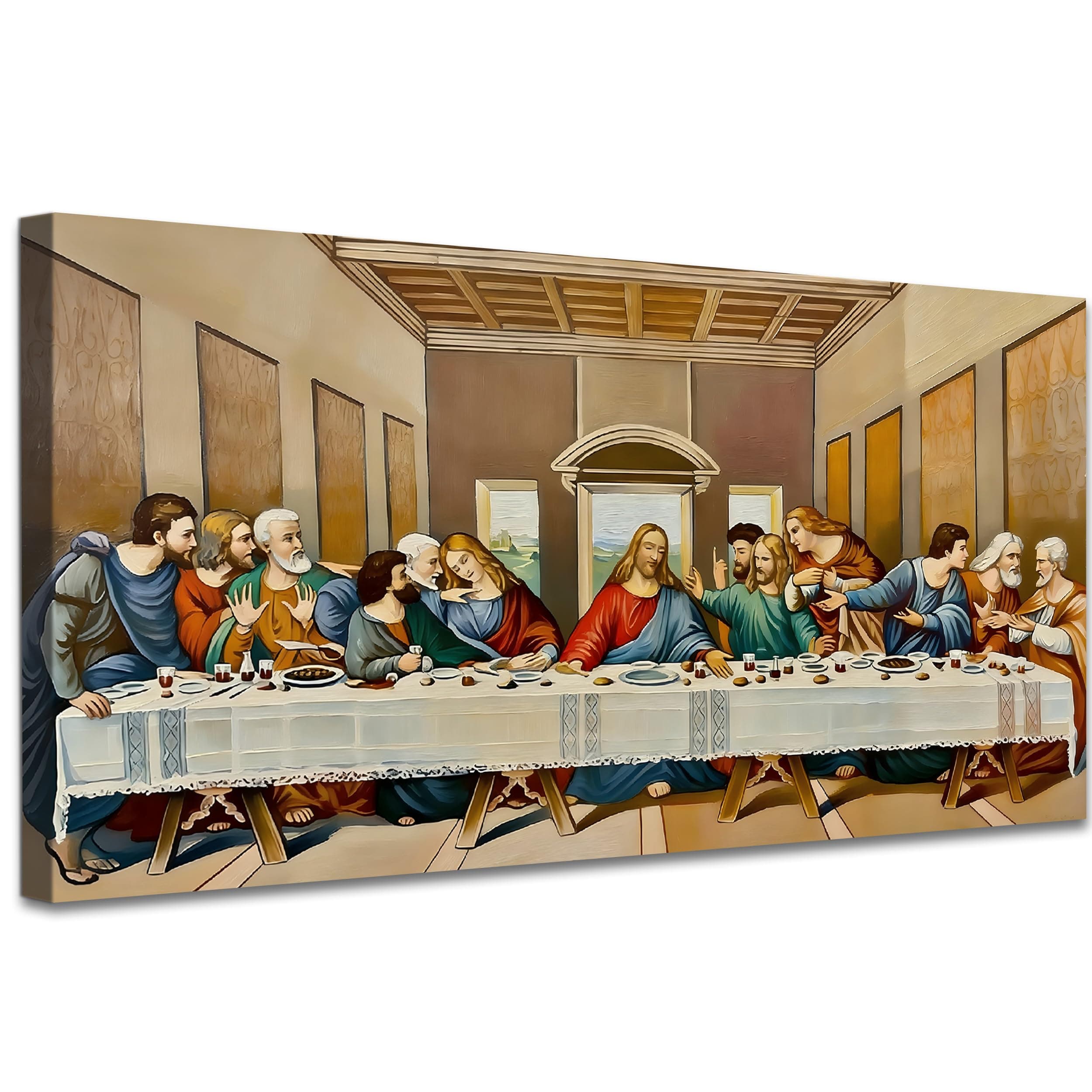 MEETMUSES The Last Supper Wall Art, Framed Last Supper Picture for Dining Room, Classic Christian Jesus Theme Canvas Prints, Leonardo da Vinci Painting for Living Room Bedroom Ready to Hang 12x24 Inch