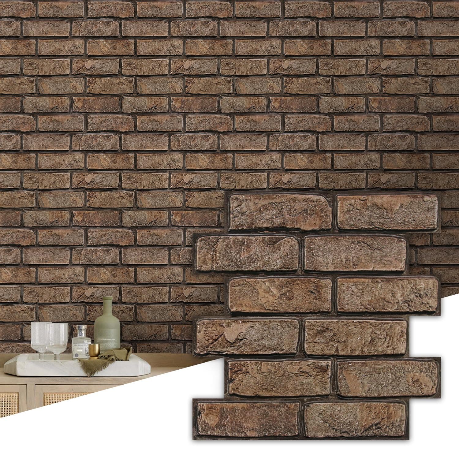 Commomy 3D Peel and Stick Brick Tiles 10 pcs 11.8" x 11.8" for Wall Decor