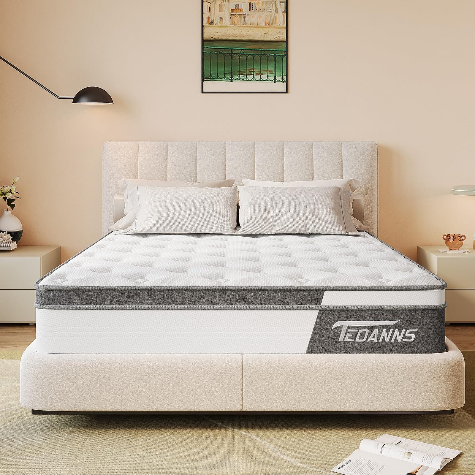 Queen Size Mattress, Teoanns 12 Inch Medium Firm Queen Mattress, Hybrid Mattress Queen Size for Pressure Relief & Supportive, CertiPUR-US