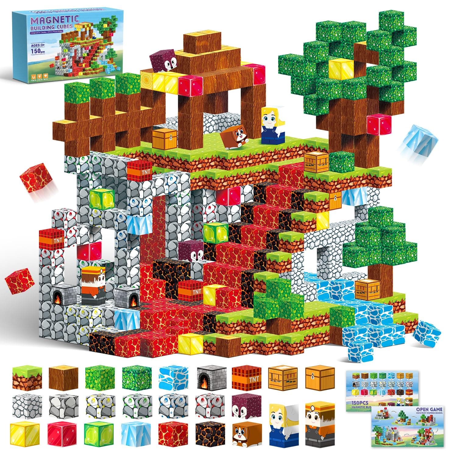 150PCS Magnetic Building Blocks Cubes for Kids, Magnet Blocks Stacking Toys Gifts Christmas Birthday for Kids 3 4 5 6 7 8 9 10 11 12 Year Old