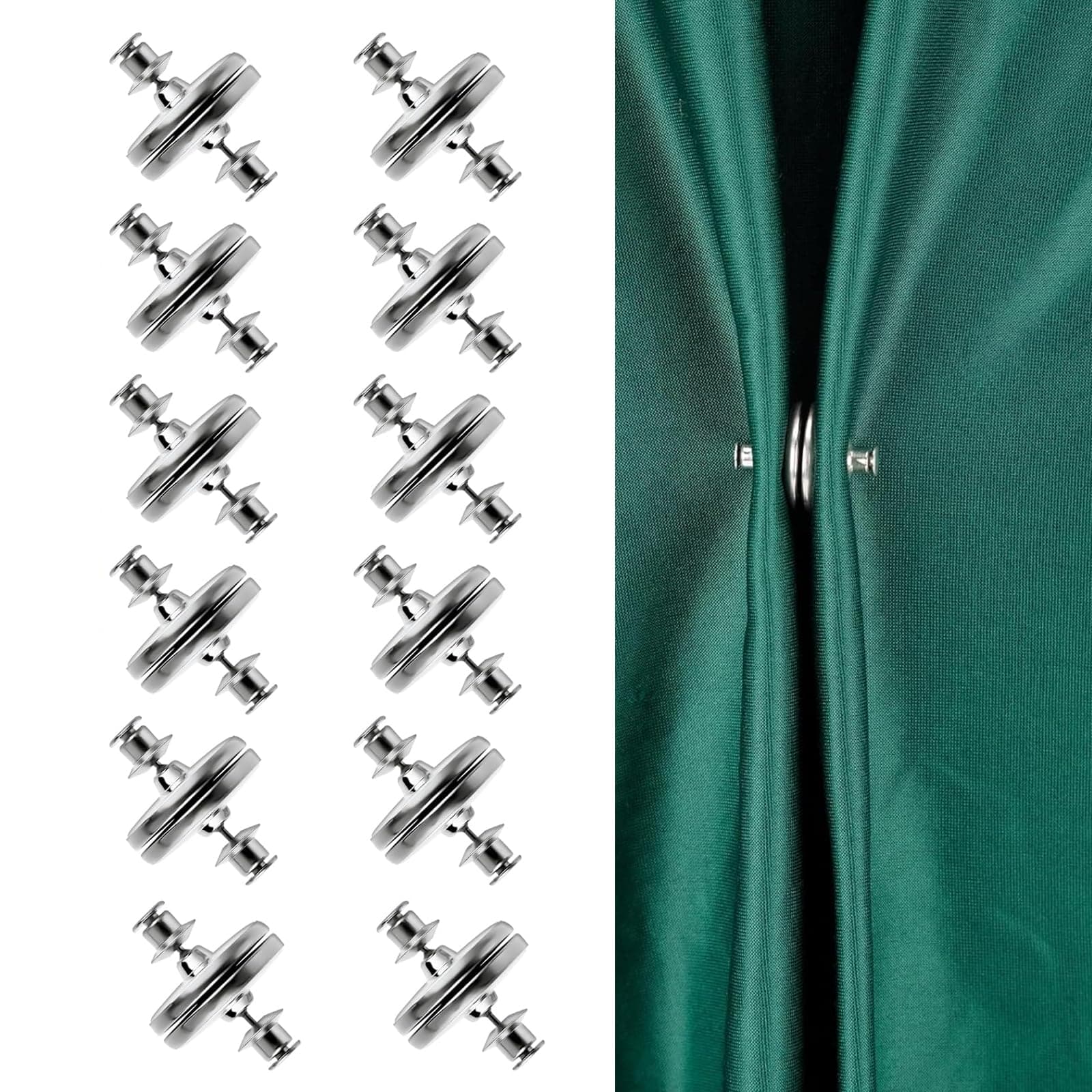 Yuqilin 12 Paare Vorhang Magnetknopf, Raffhalter Magnetisch Vorhang Magnetischer Verschluss Gewichte Gardinen Duschvorhang Magnet Zubehör,für Schlafzimmer Wohnzimmer Esszimmer Badezimmer Büro(Silber)