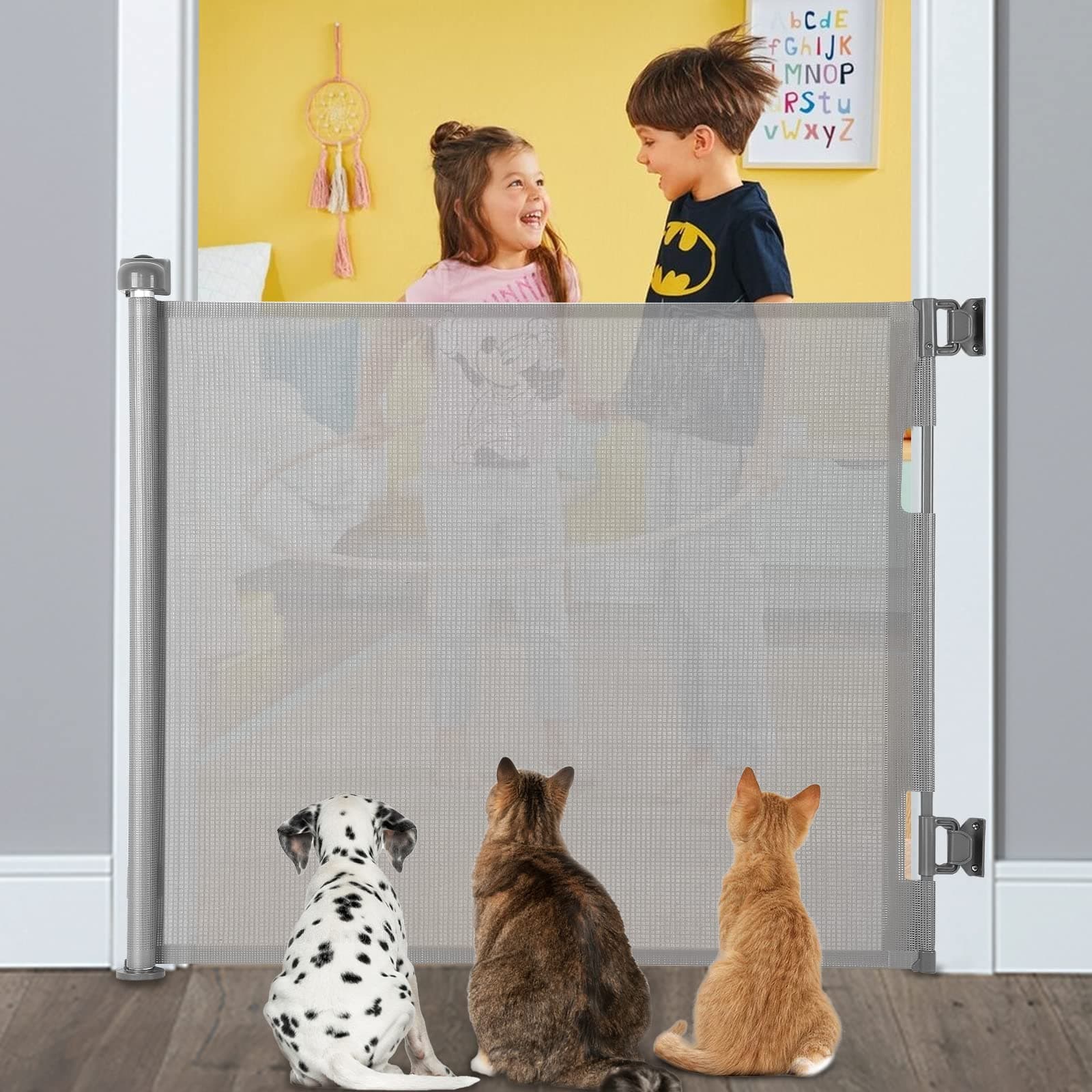 Retractable Baby Gate for Stairs & Doorways, 33" Tall Extends to 55" Wide