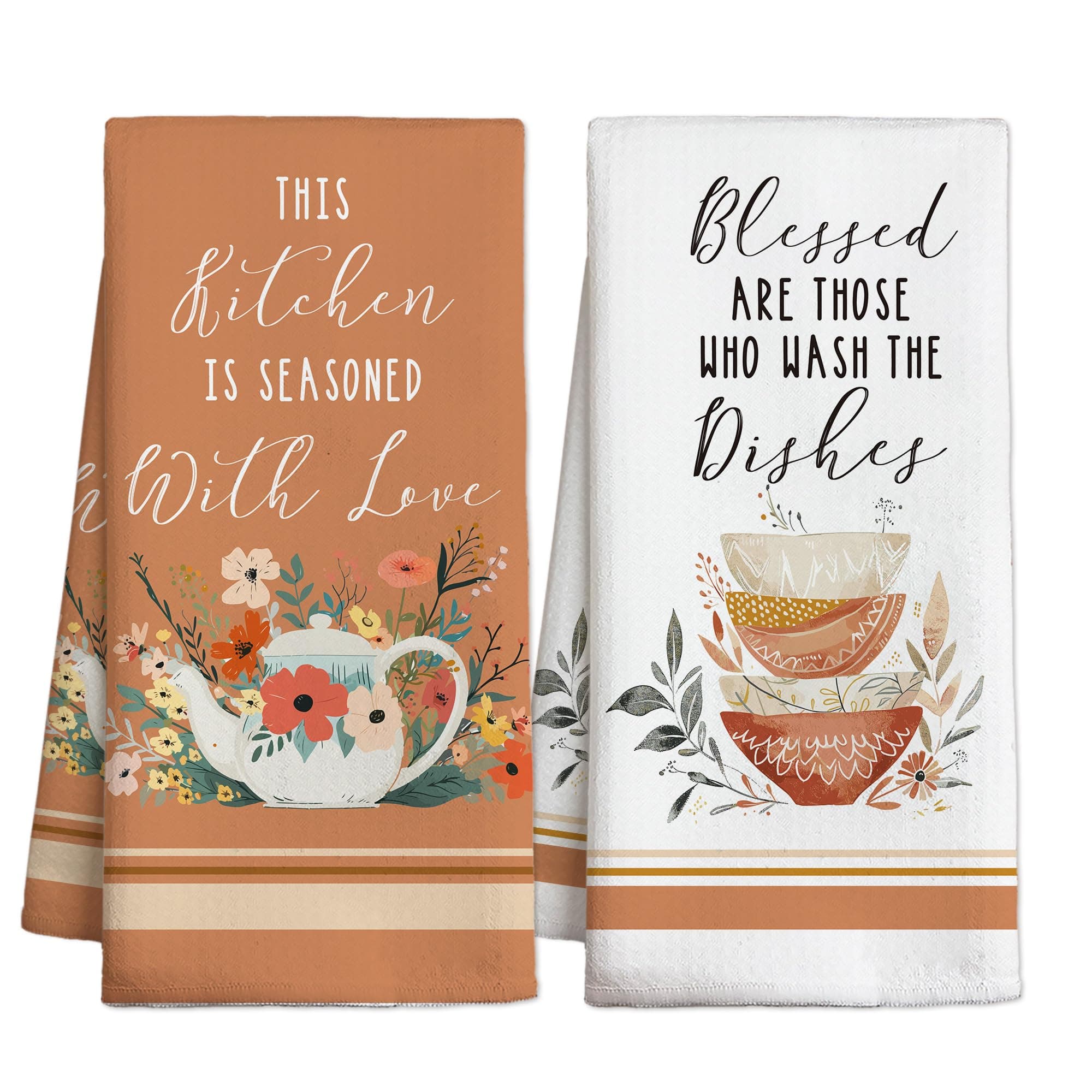 RPLCSPC Brown Funny Kitchen Towels Decorative Set, Flower Hand Dish Cloths, Absorbent Quick Dry Cloth Dish Towels, Birthday Housewarming for Family Friends(Set of 2)-B01