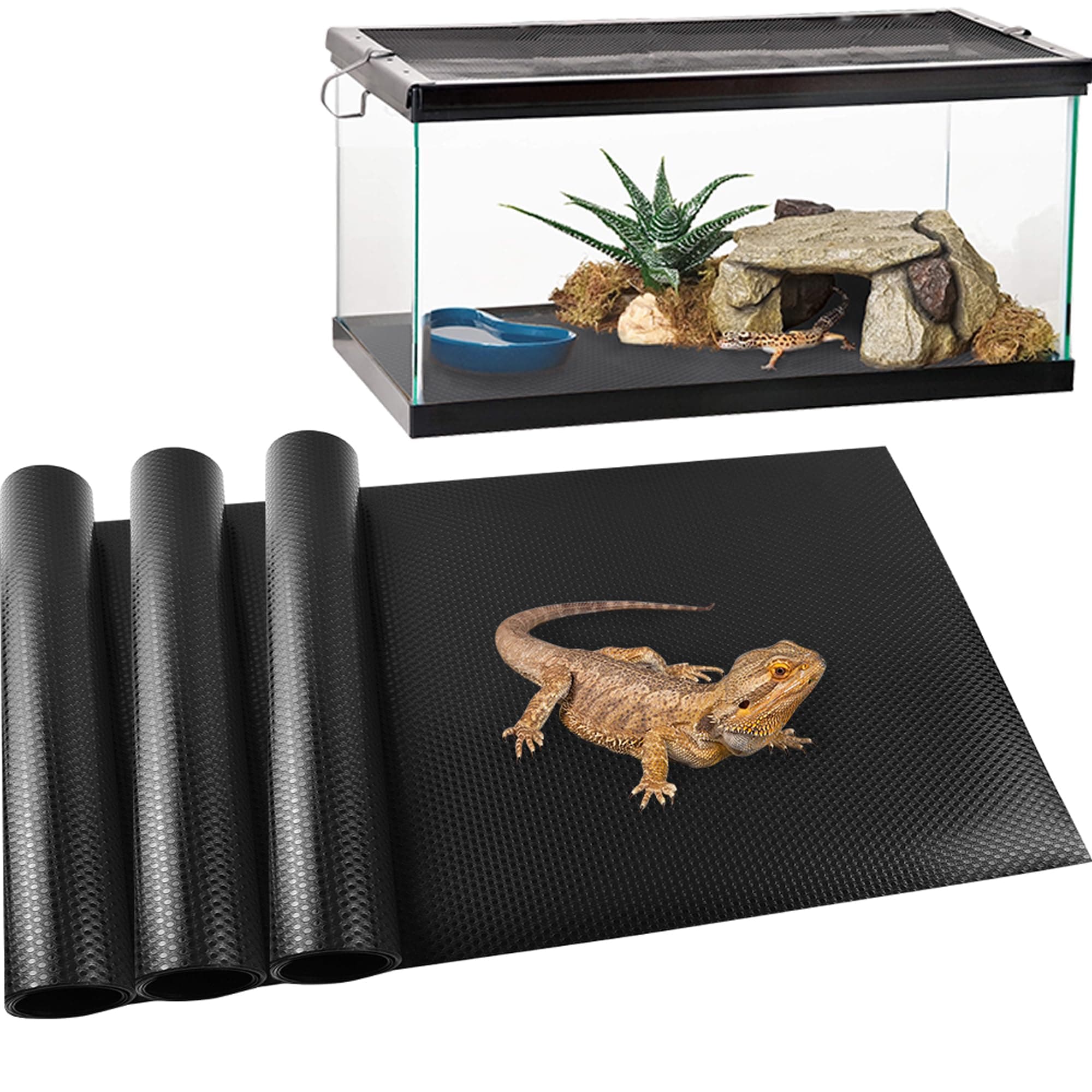TCYPUHL Bearded Dragon Tank Accessories Reptile Carpet,18"×79",3 PCS Black