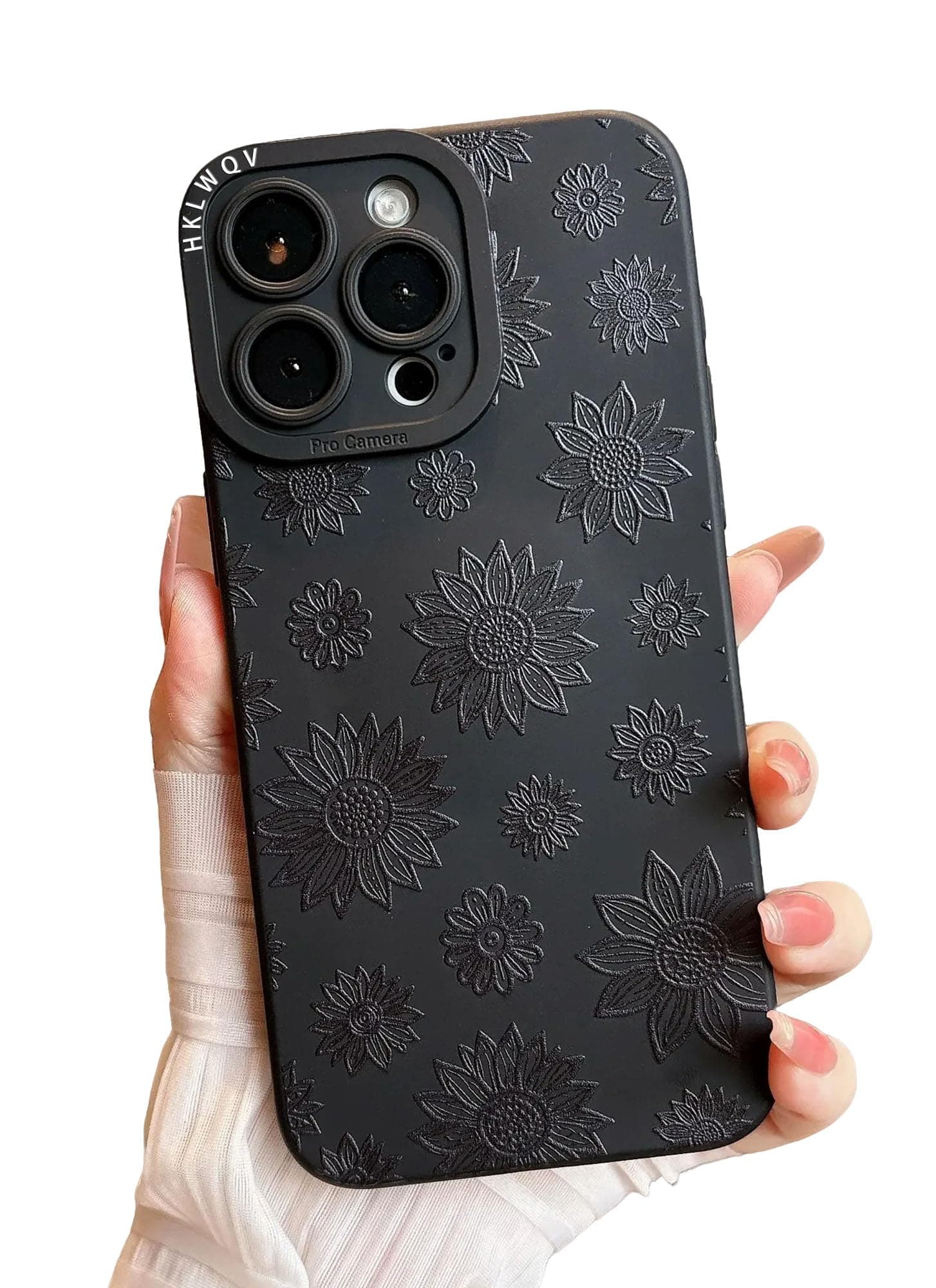 Case for iPhone 16 Pro Max Flowers Sunflower Floral Print Boho Design for Women Girls Cute Kawaii Pattern Girly Trendy Elegant Aesthetic Goth Soft TPU Protective Shockproof Mate Black TPU Cover