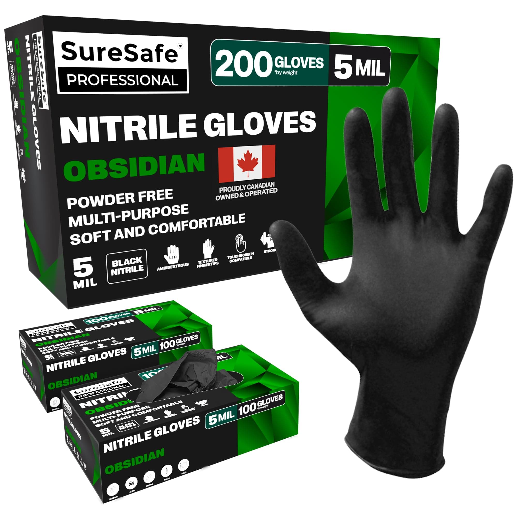 Black Nitrile Gloves Small, 5 Mil Powder-Free Latex-Free, 200 Count