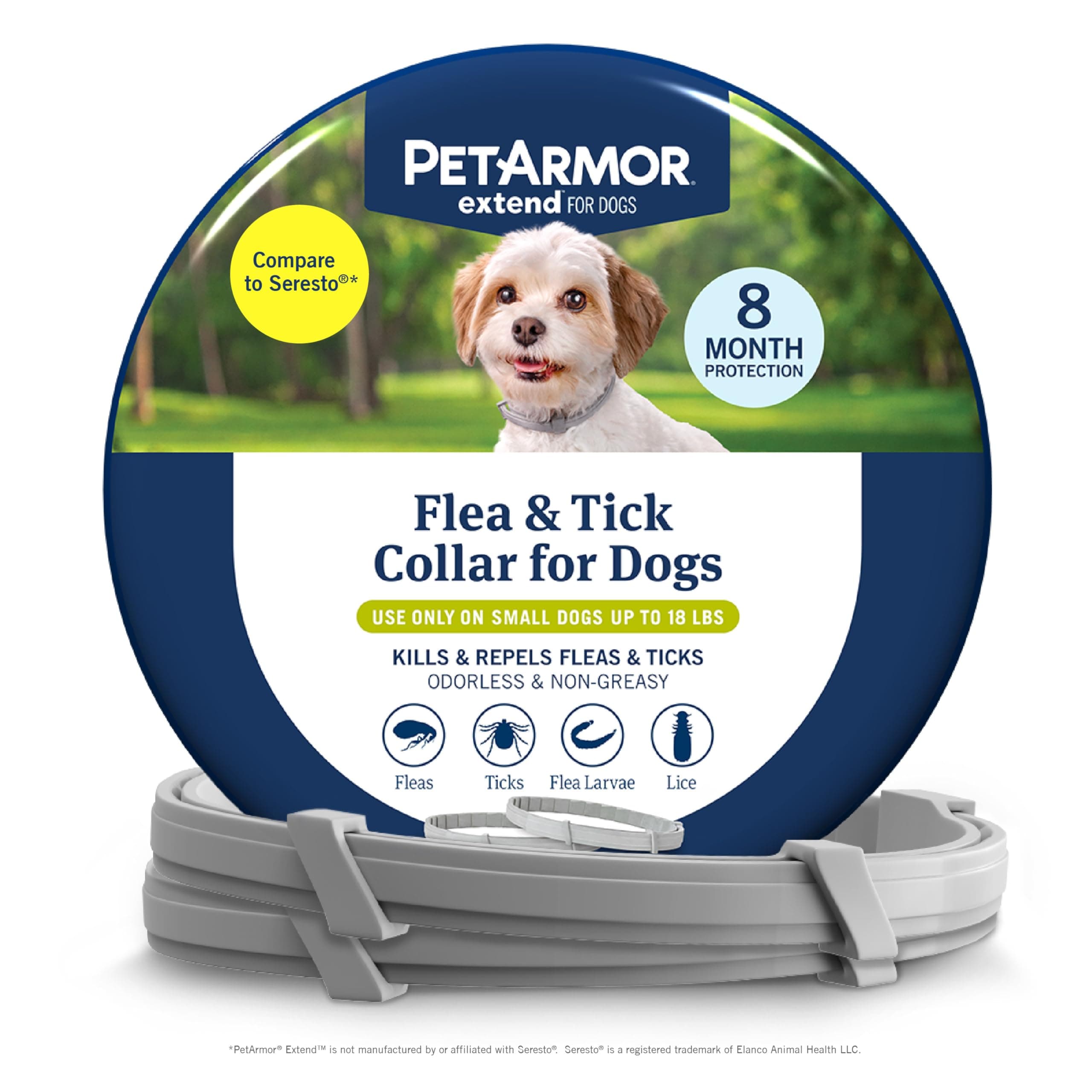 PetArmor Extend Flea & Tick Treatment & Prevention Collar for Small Dogs up to 18 lbs., 8 Months of Protection, Odorless & Non-Greasy, 2 Count
