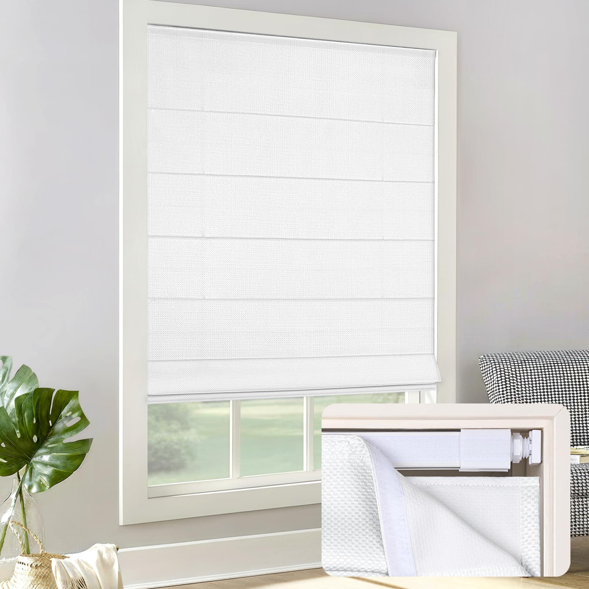 LazBlinds Cordless Roman Shades - No Drill Easy Install Light Filtering Window Blinds, Thermal Insulated Room Darkening with UV Blocking for Bedroom/Living Room, Window Size 21" W x 64" H, White