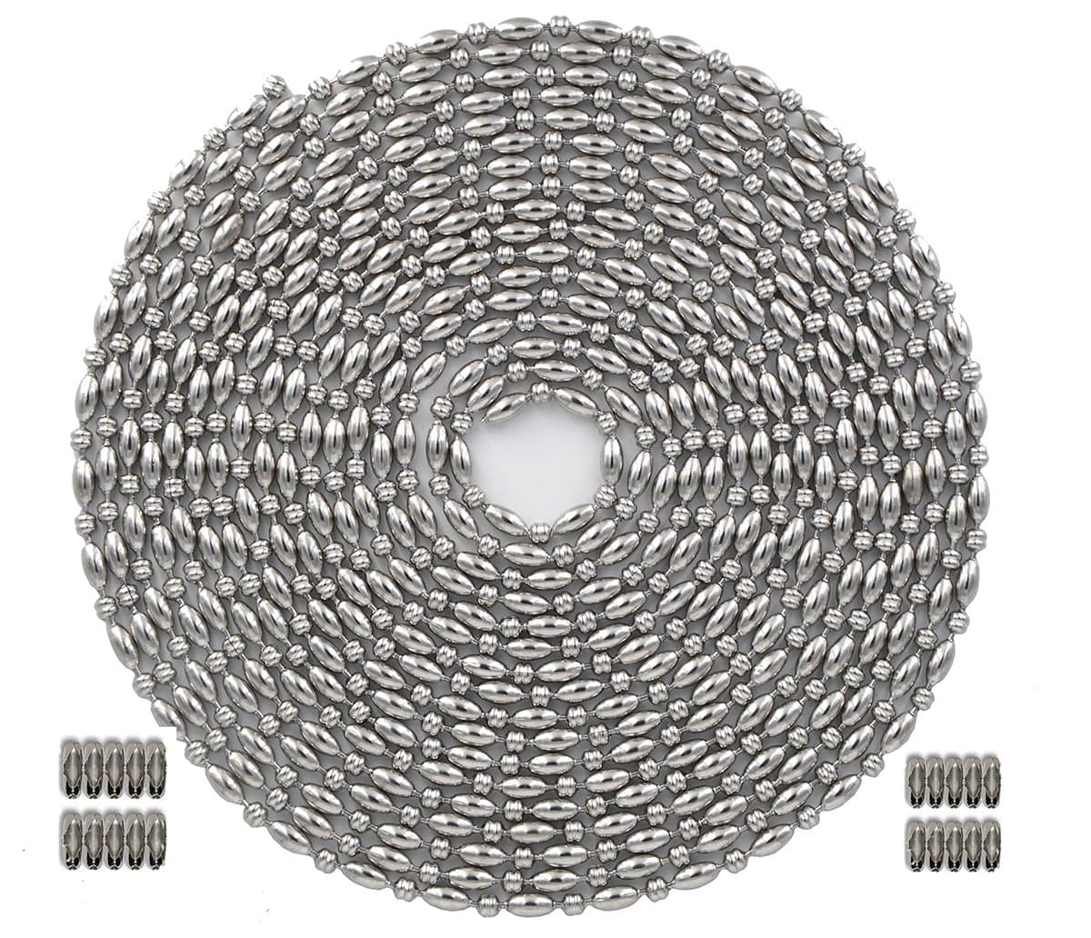 Okones 328 Ft(100m) Length,2.4mm Bead Diameter,Oval Ball Chain,304 Stainless Steel,with 200pcs Matching 'B' Couplings (2.4mm Diameter, Oval+Ball)