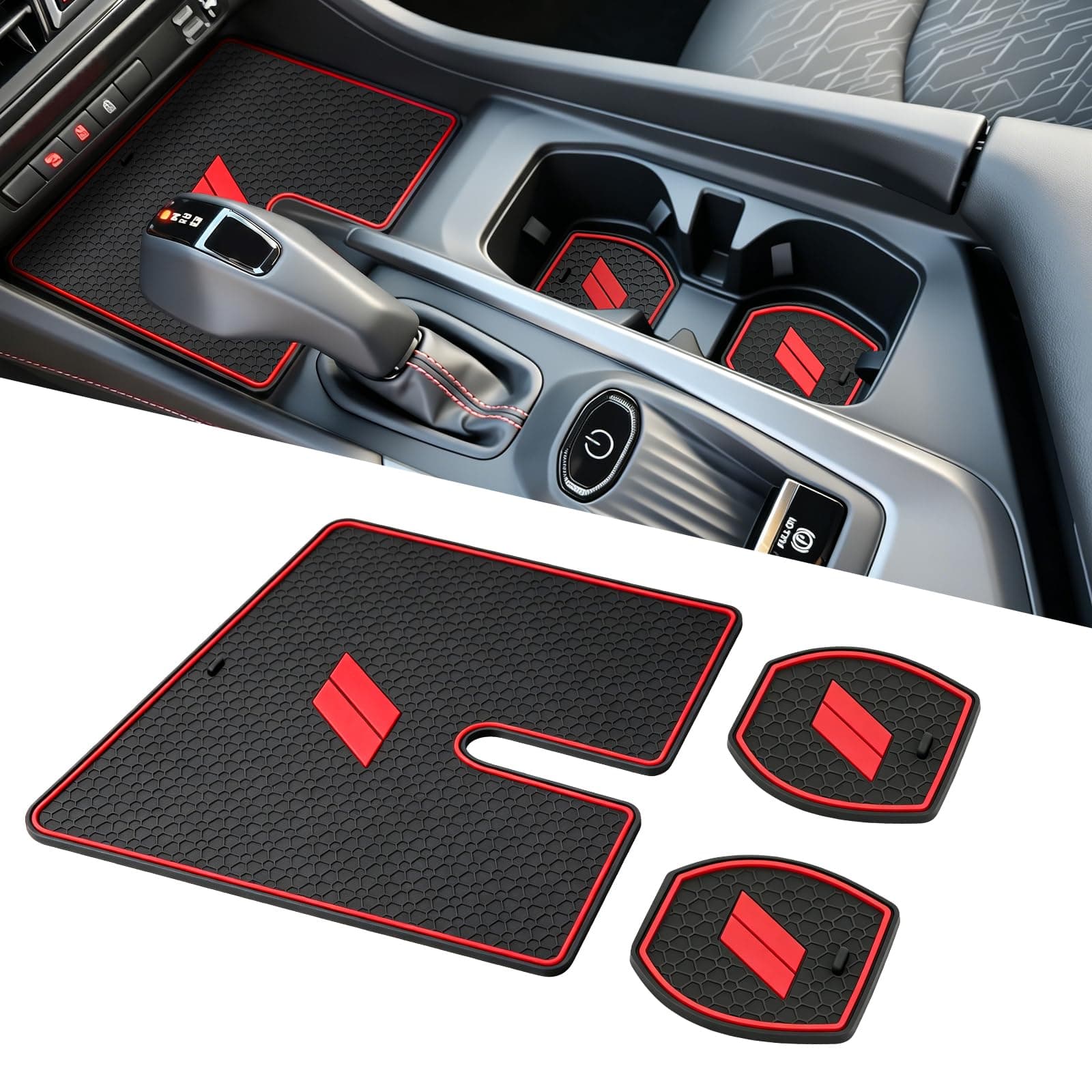 REMOCH Cup Holder Inserts for 2026 2025 2024 Dodge Charger Accessories Center Console Mat Anti-Slip Rubber Cup Coaster Liner Pads Interior Decoration (3PCS, Red)