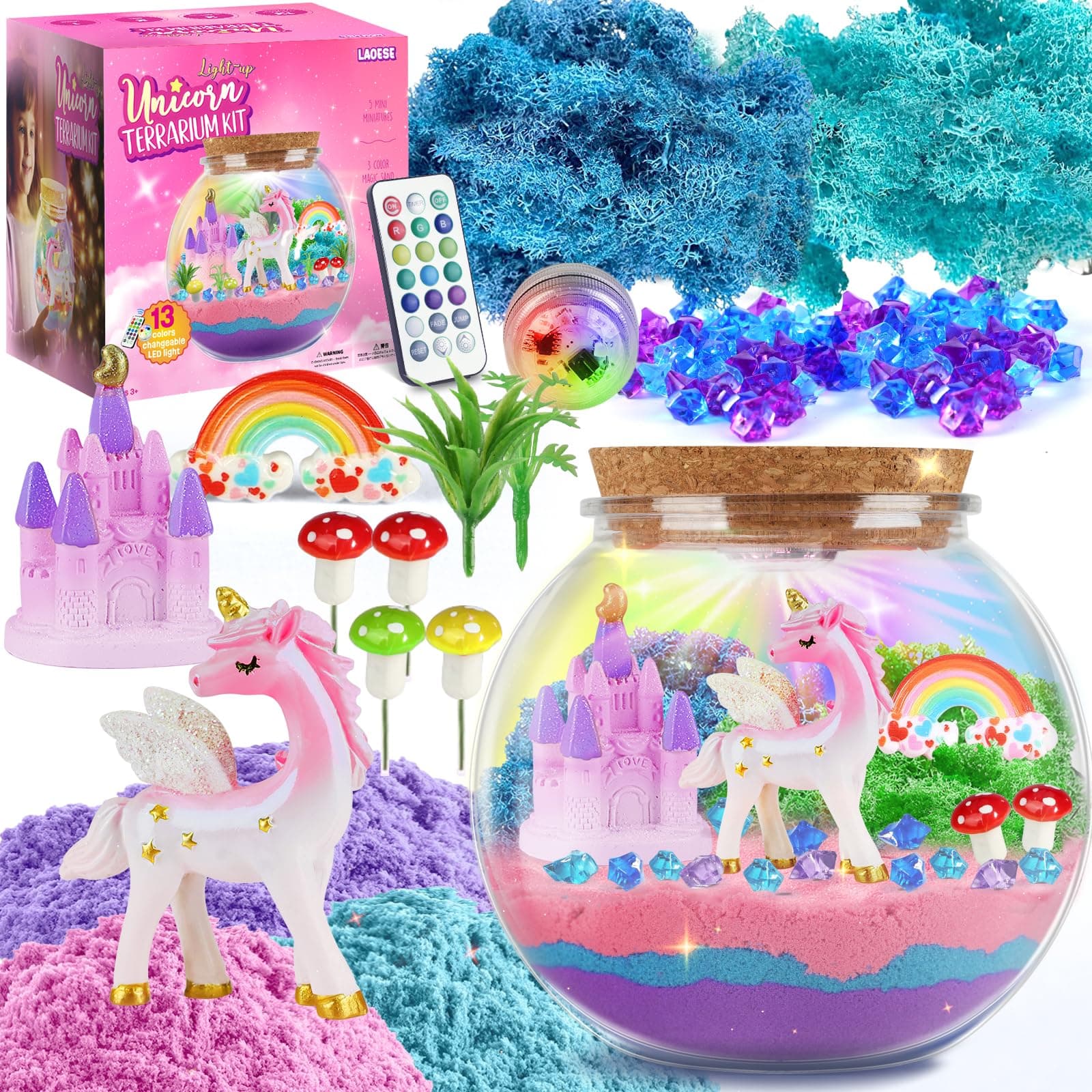 Unicorn Terrarium Kit for Kids, Light Up Unicorn Toys for Girls Ages 4-8