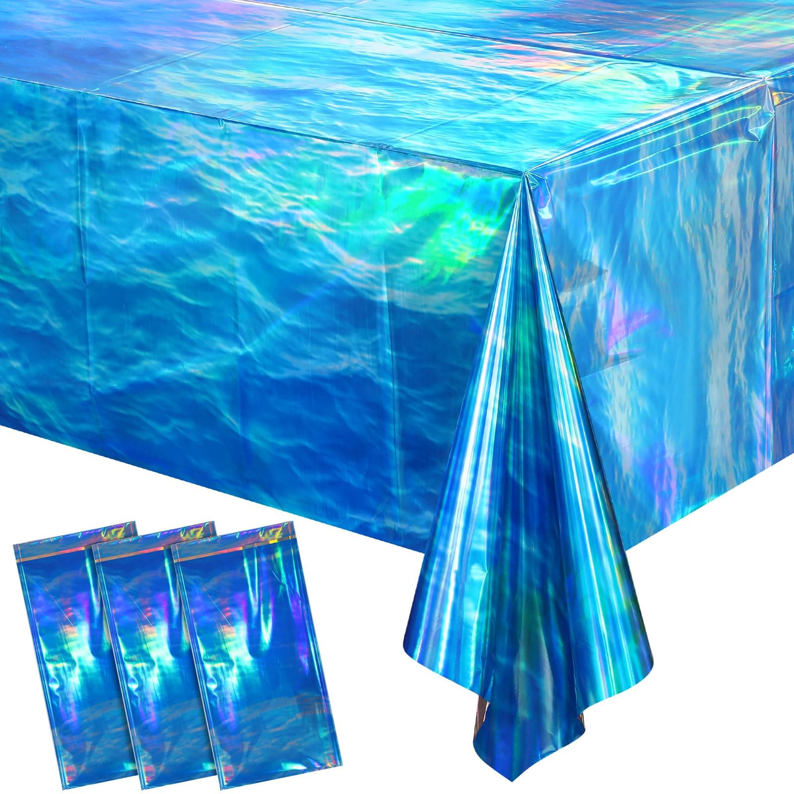 Hallswl 3Pcs 54 x 108 Inch Iridescent Ocean Waves Plastic Tablecloths