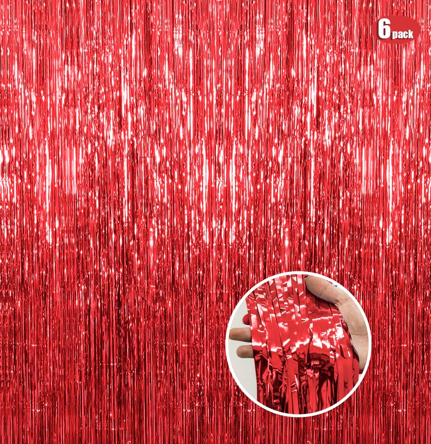 Christmas Curtain Tinsel Fachoige 6pack 3.2ft x 6.6ft Red Metallic Tinsel Foil Fringe Curtains for Wedding Birthday Bridal Shower Bachelorette Celebration Party Decorations and Photo Booth Props
