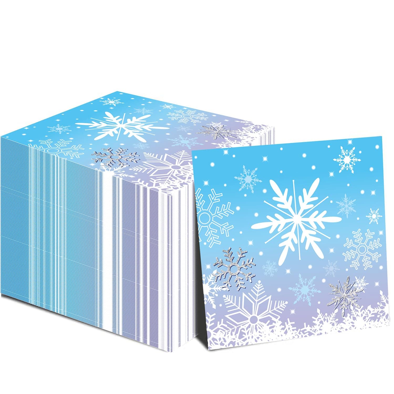 48PCS Christmas Paper Napkins Snowflake Beverage Napkins Cute Cocktail Napkins Wonderland Party Paper Napkins Snowflake Decorations Winter Decorative Napkin for Xmas, 13x13in