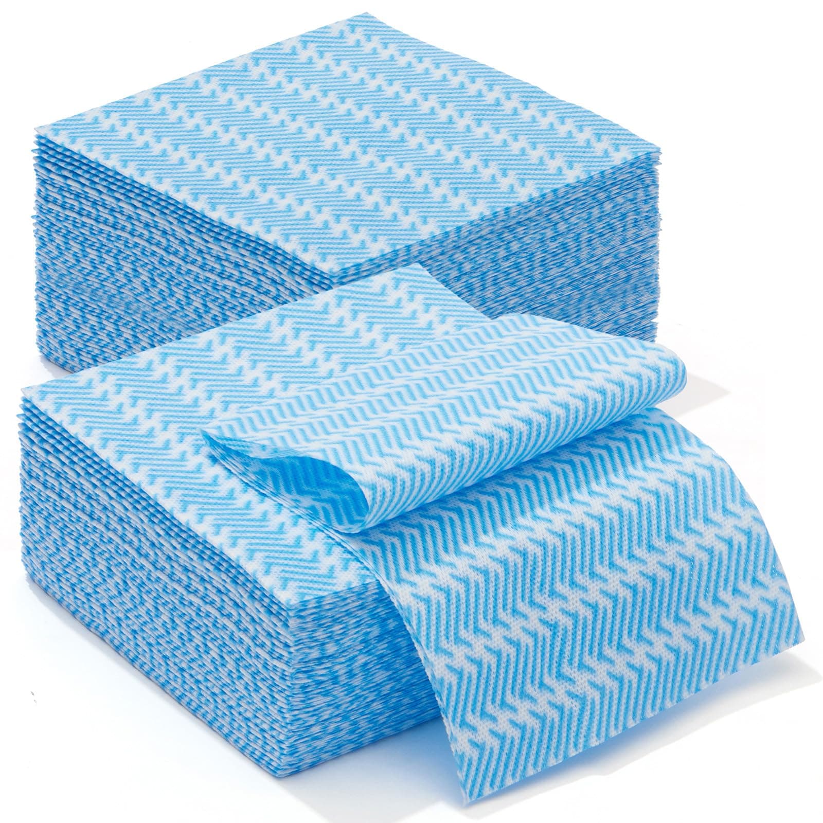 Peachicha Disposable Cleaning Towels J Cloths Reusable Dish Cloth Dish Towels Multi-Purpose Cleaning Cloths Disposabel Kitchen Towels Heavy Duty, Dry Fast 100 Count/Pack，Blue