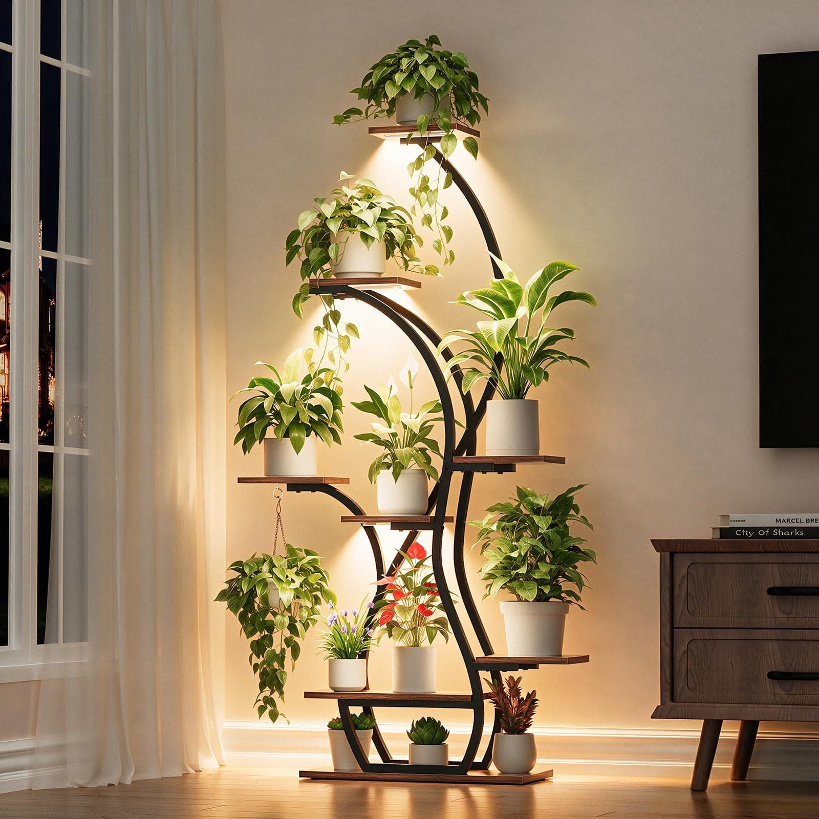 Plant Stand Indoor with Grow Lights - 8 Tiered Corner Plant Shelf Indoor