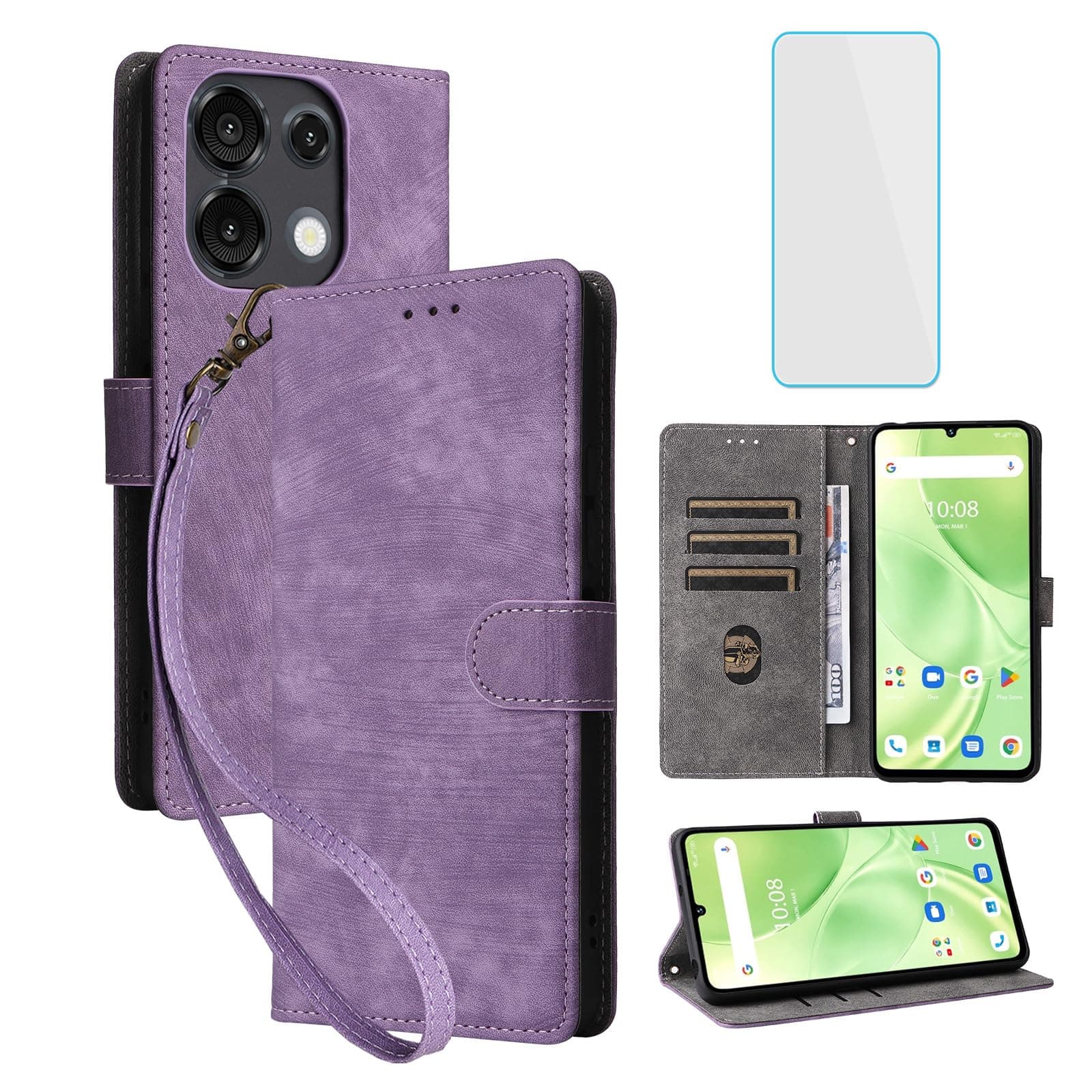 IUQXU for UMIDIGI G9 5G Wallet Phone Case with Screen Protector [RFID Blocking] Leather Flip Card Holder Kickstand Strap Women Men Cell Phone Case for UMIDIGI G 9 UMIDIGIG9 5G Purple