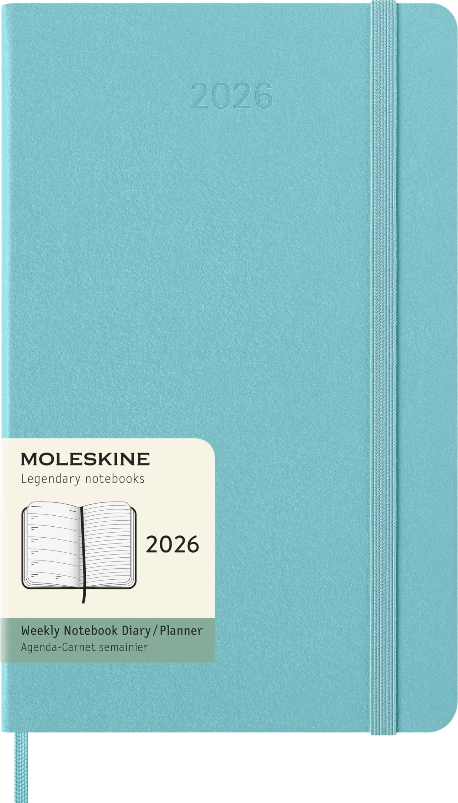 Moleskine Classic 12 Month 2026 Weekly Planner, Hard Cover, Large (5" x 8.25"), Aquamarine, 144 pages