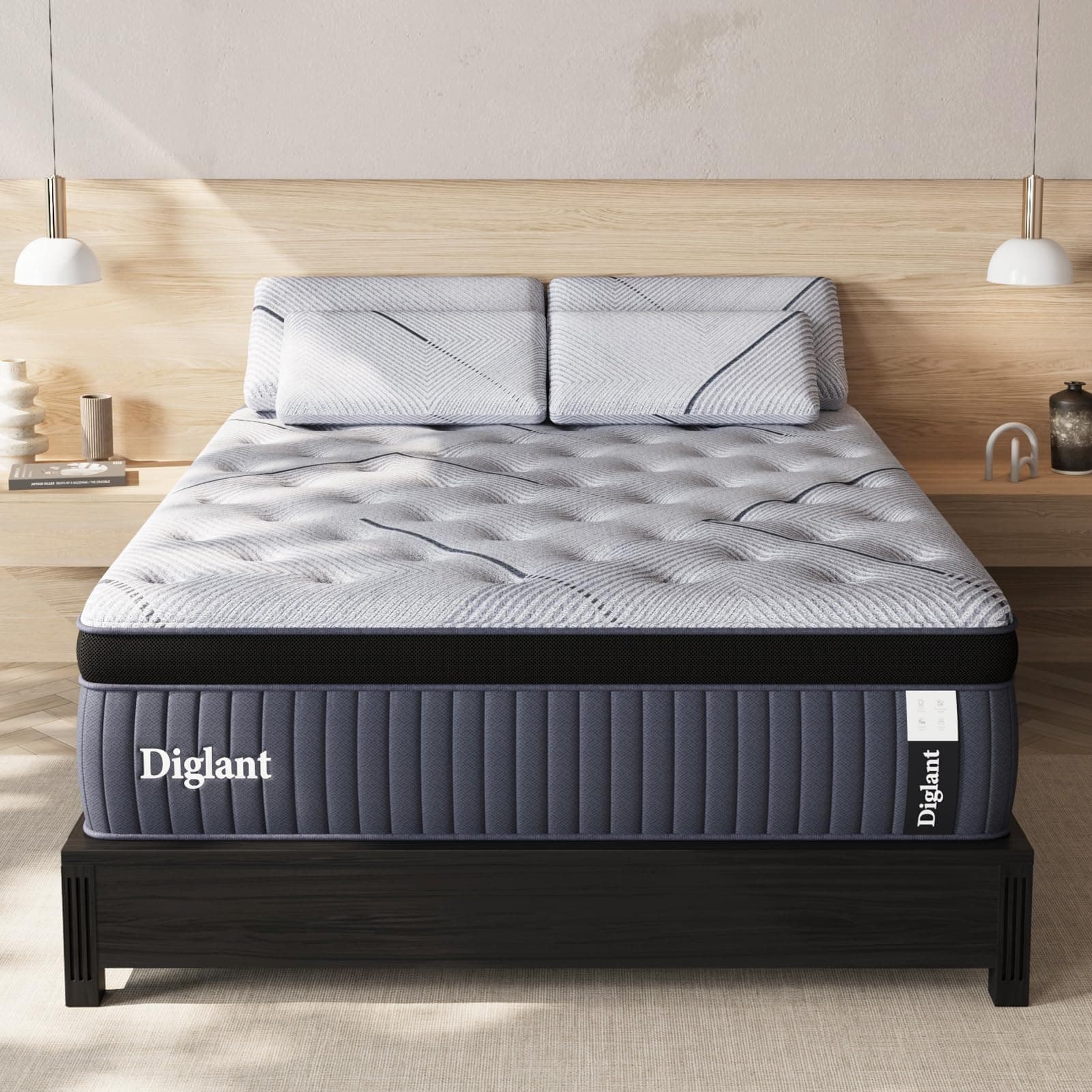 Queen Mattress, DIGLANT 14Inch Gel Memory Foam & 7-Zone Pocket Spring Queen Size Mattress, Medium Plush Hybrid Mattress in Box for Motion Isolation,Cool Sleep and Pressure Relief,CertiPUR-US, 60 * 80