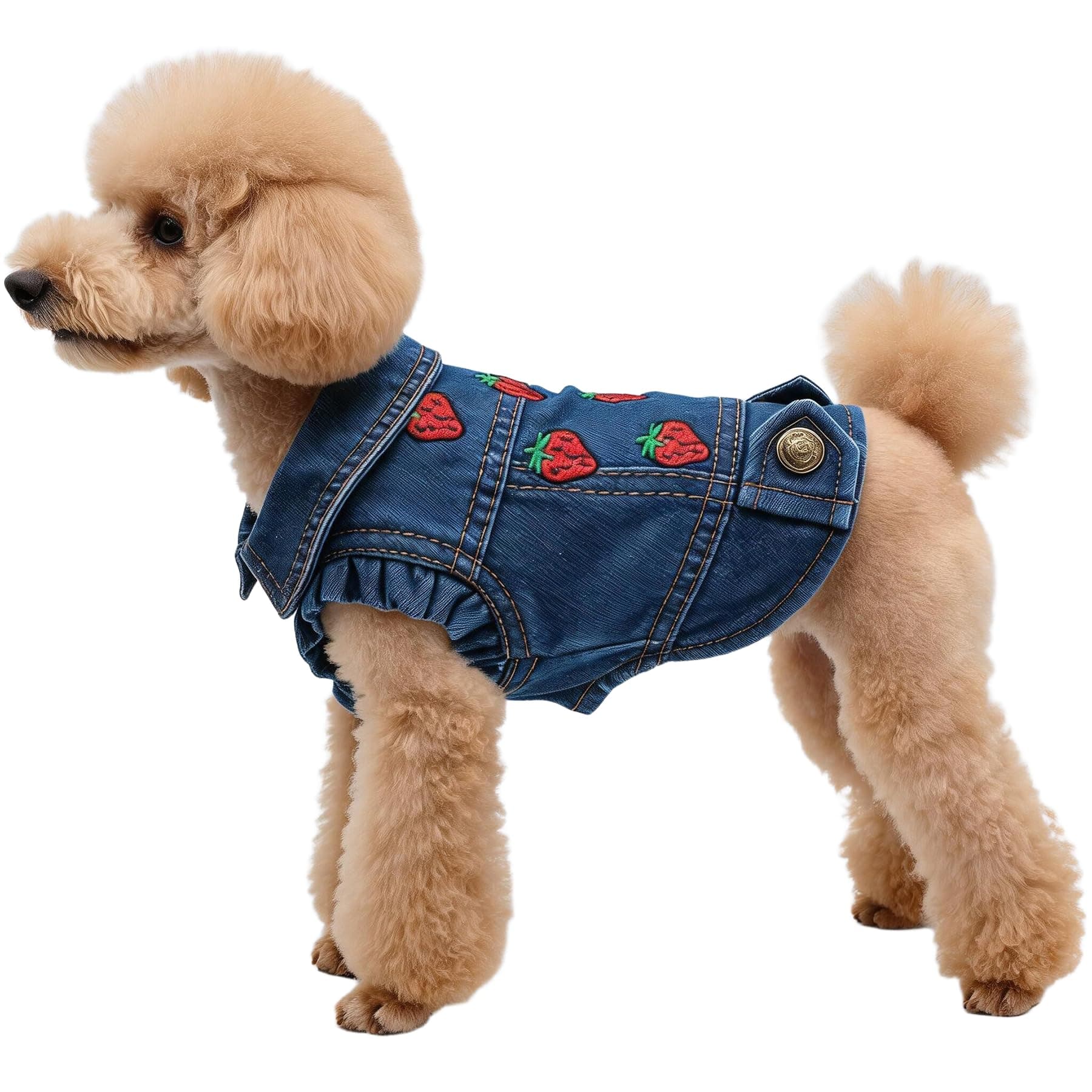 Strawberry Dog Jean Jacket Blue Denim Dog Clothes for Small Dogs,Shih tzu Clothes Machine Washable Outfits