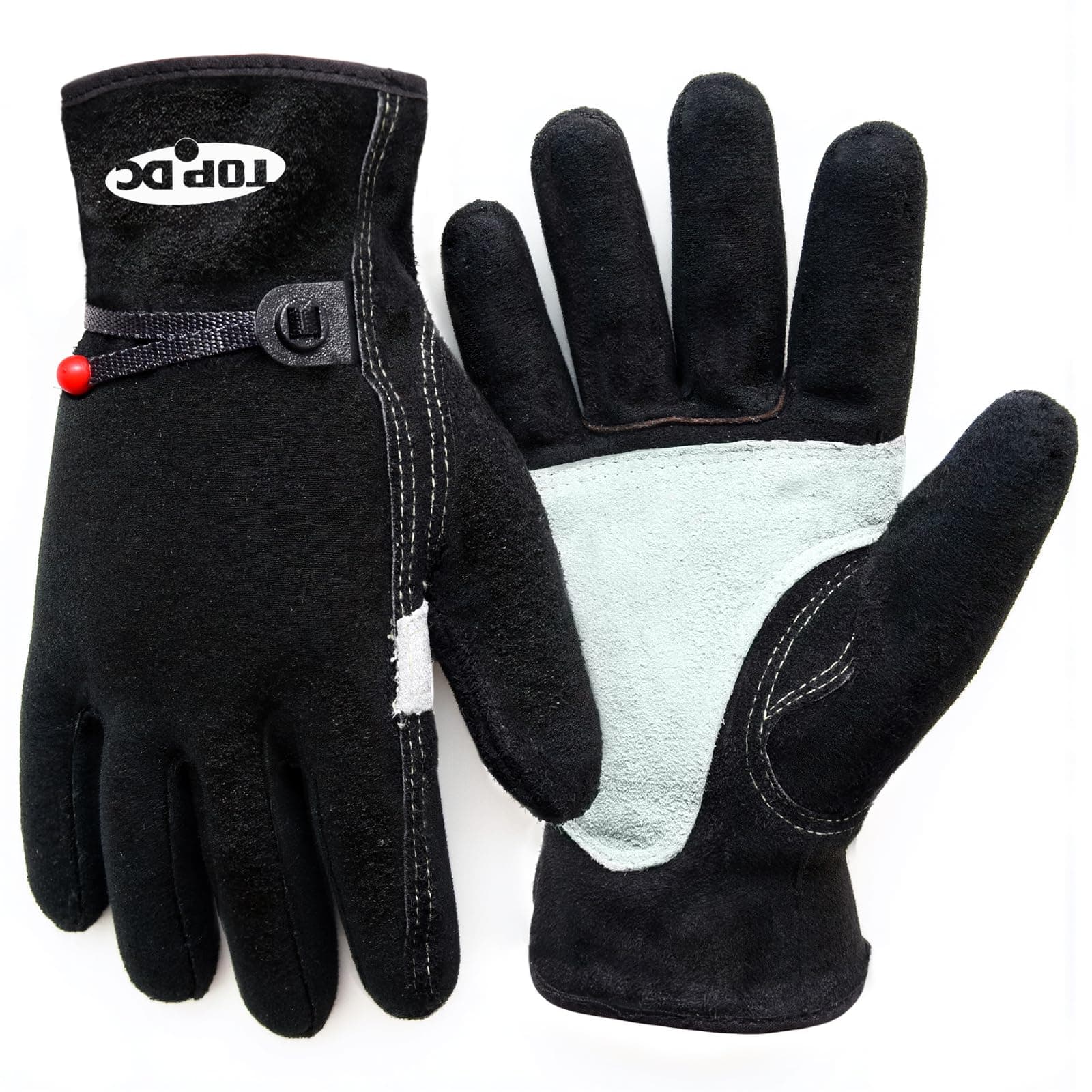 TOPDC Leather Work Gloves for Men, Reinforced Palm, Garden & Yard Work, L