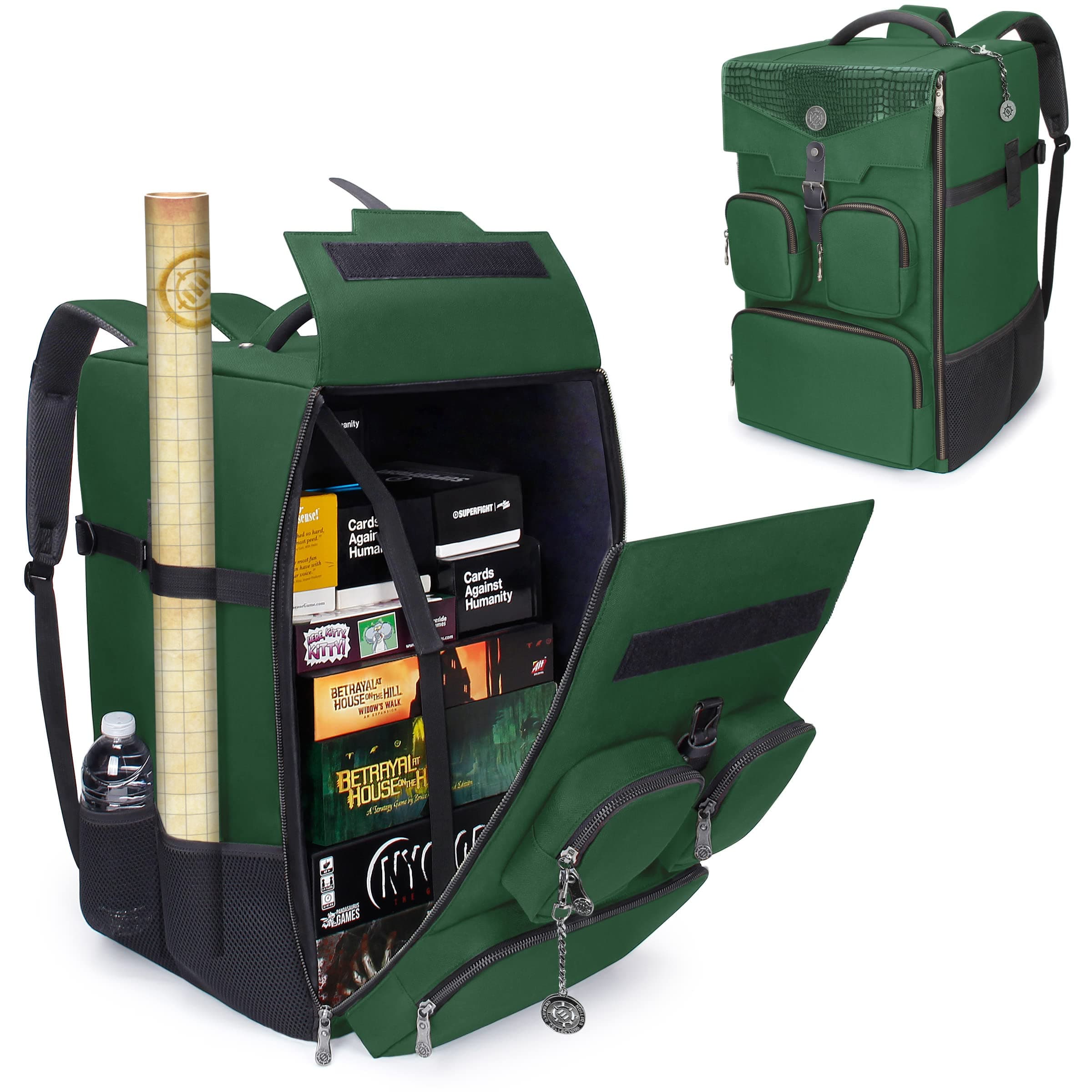 ENHANCE Collector's Edition Board Game Backpack - Reinforced Rigid Board Game Storage with Padded Shoulder Straps, Carrying Handle, and Accessories Pockets for Dice, Card Games, More (Dragon Green)