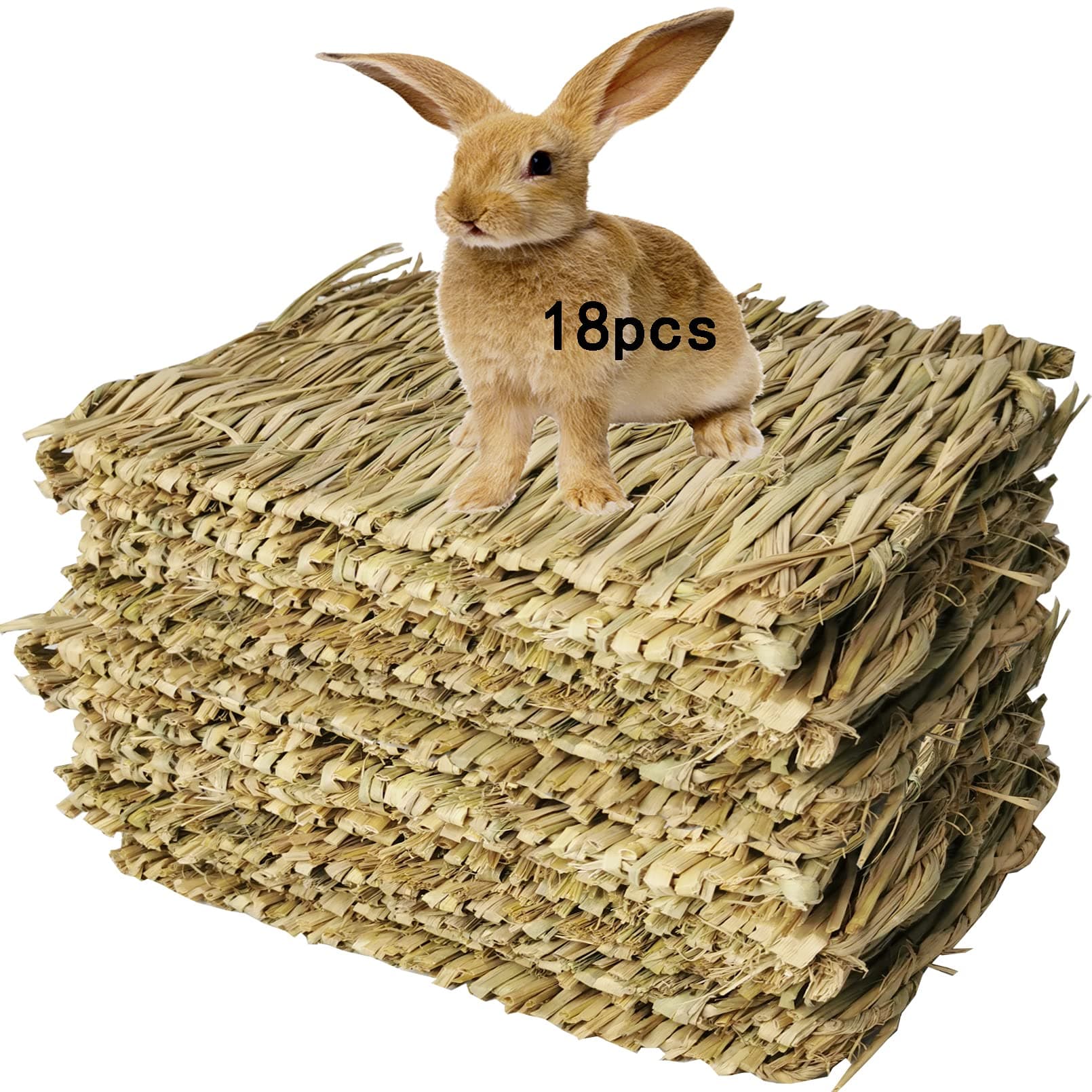 Hamiledyi Hay Mats for Rabbits 18 Pack Woven Straw Bunny Grass Bed