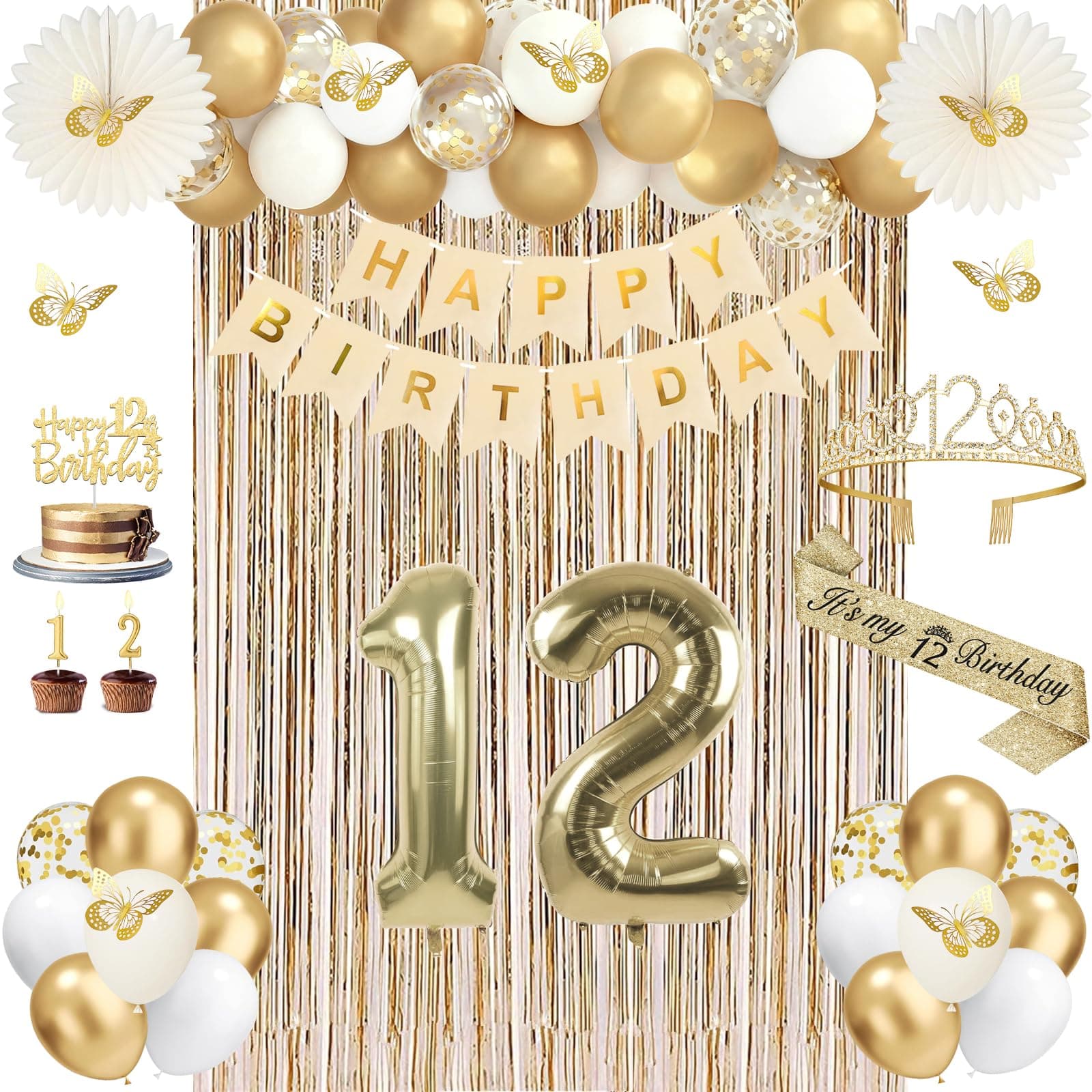 Juesly 12th Birthday Decorations for Girls Champagne Gold 50pcs