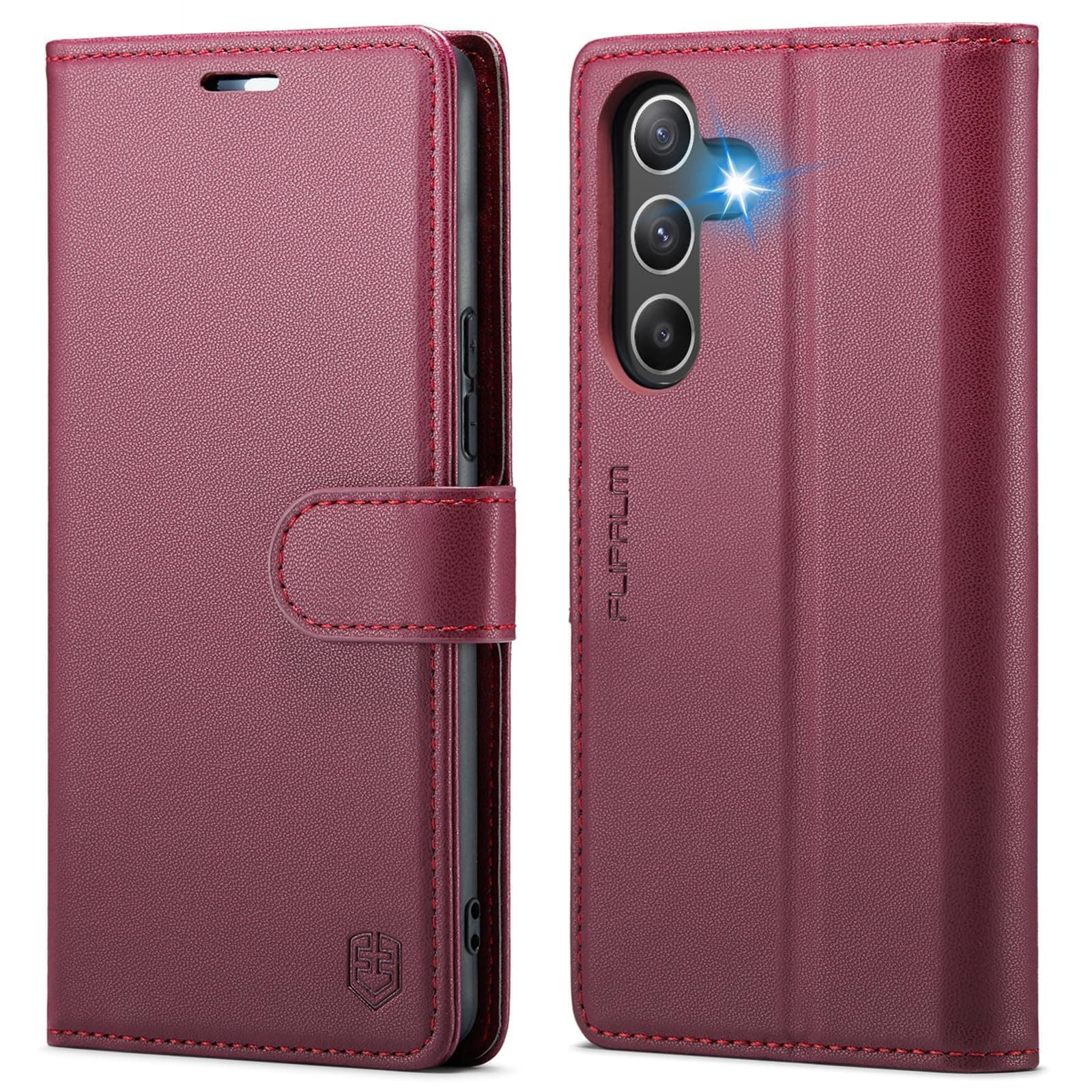 FLIPALM Wallet Case for Samsung Galaxy A35, RFID Blocking Credit Card Holder, PU Leather Folio Flip Kickstand Protective Shockproof Cover for Galaxy A35 (Red)