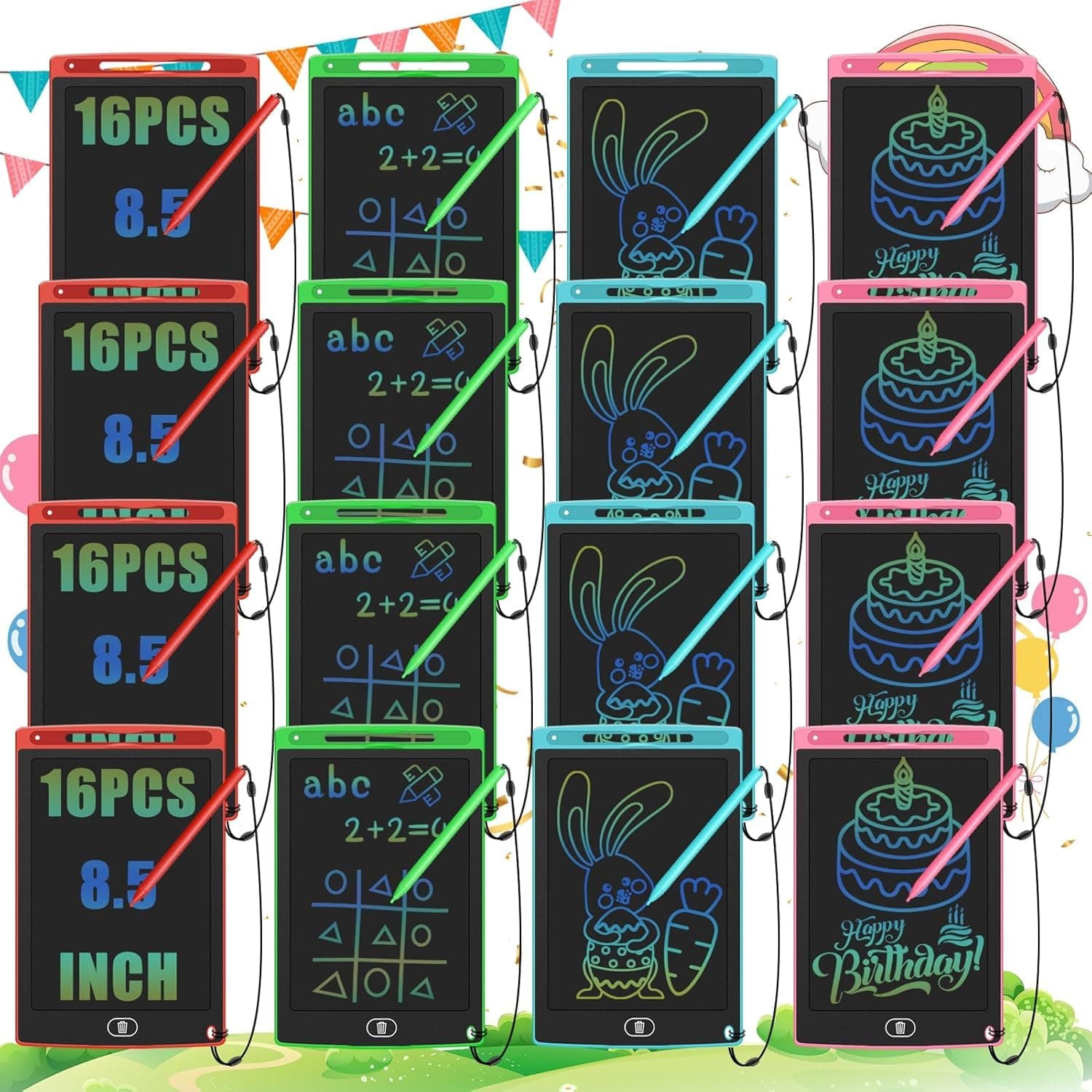 LCD Writing Tablet for Kids Bulk 8.5" Reusable Doodle Board Educational Drawing Pad for Kids for School Party Favor Return Gifts for Boys Girls Toys Bulk (16)