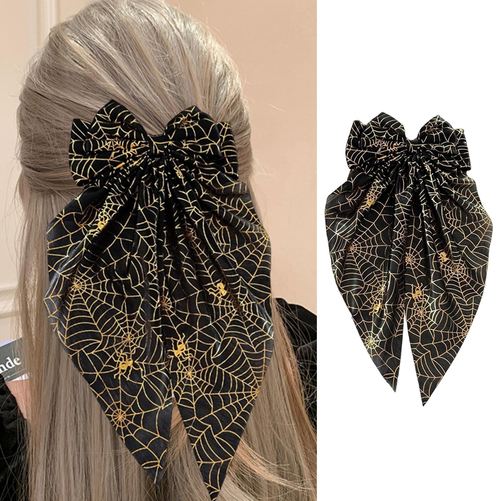 FRUZJAY Halloween Hair Clips Spider Web Hair Bows Clips Black Hair Bows Gothic Hair Barrettes Clip Gold Spider Web Hairpins with Spider Design Halloween Hair Accessories for Women Party Favor Supplies