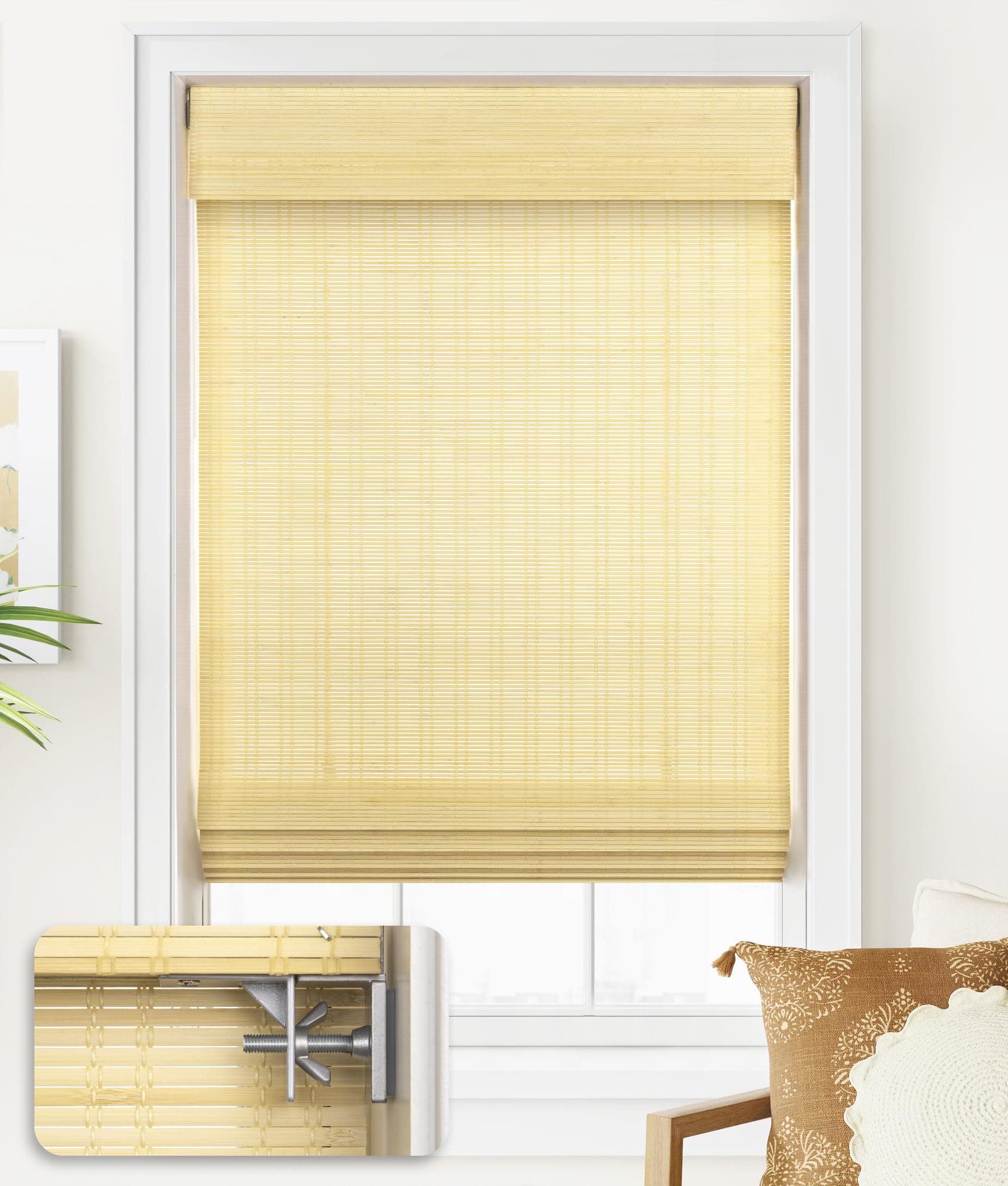 LazBlinds No Drill Bamboo Roman Shades, 44x64, Ceylon Natural
