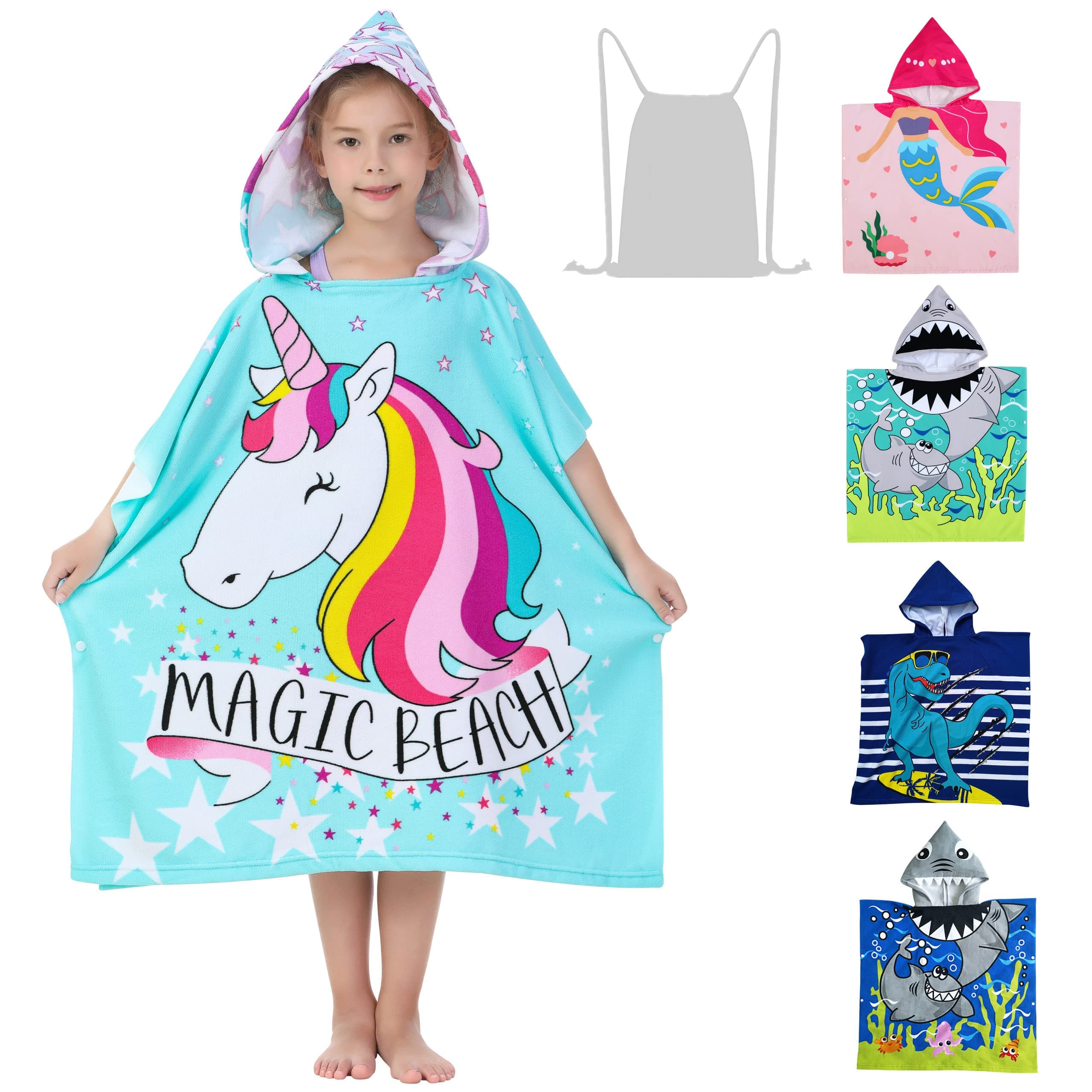 Athaelay Unicorn Poncho Towel for Girls Ultra Soft Swimsuit Cover-ups for Ages 3 to 10 Years Big Kids Bath Beach and Pool