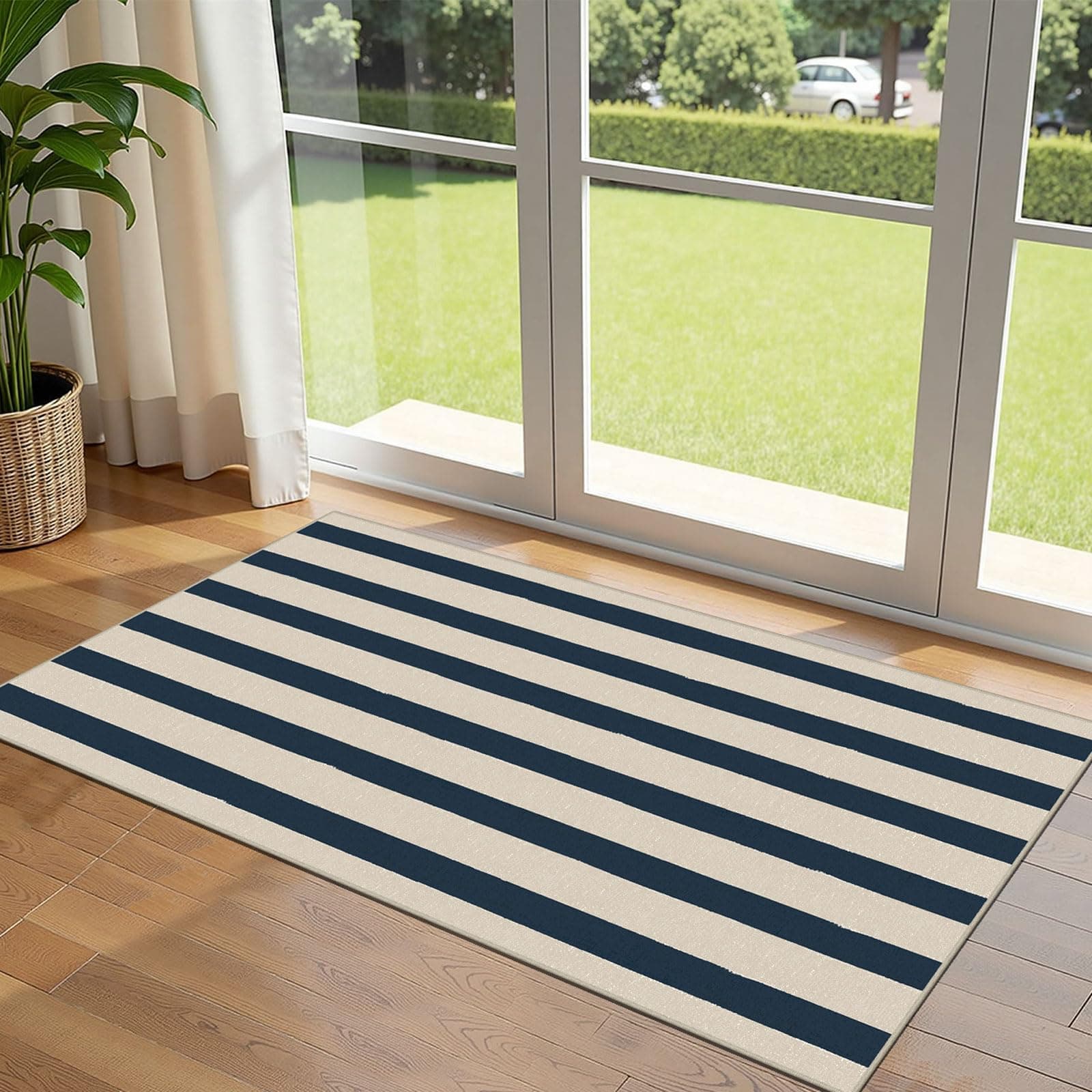 Othilic Front Door Mat Indoor Entrance - 2x4.3 Ft Blue and White Washable Doormat Outdoor Entrance Porch Rug Non-Skid Runner Rug for Kitchen Hallway Bedroom Laundry Room Porch Decor