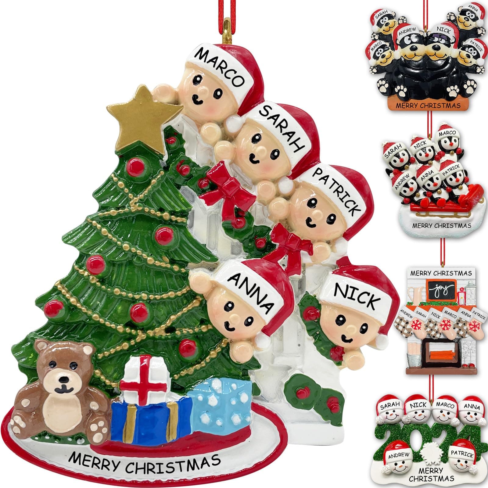 Personalized Family Christmas Ornaments 2024 - Custom Bannister Peeking Ornaments Family of 5 Customized Ornaments with Name for Christmas Tree, Xmas for Mom Dad Family Kids