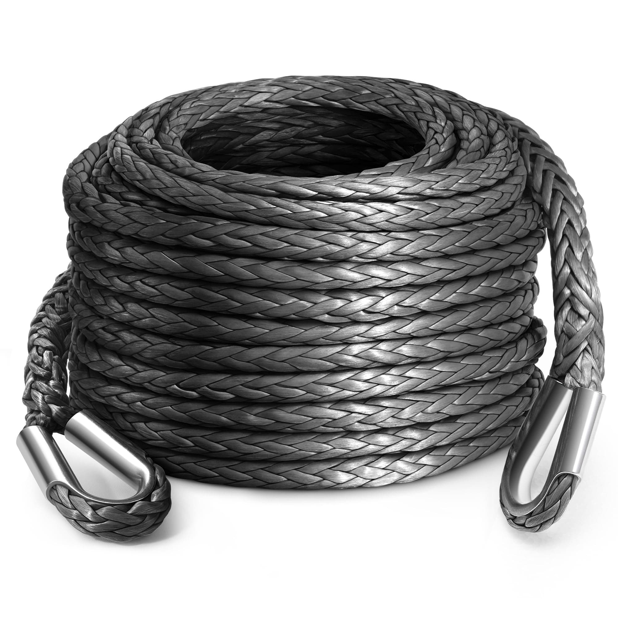 DAYDOOR 3/8'' x 50Ft Synthetic Winch Rope Extension, 26,500 Lbs Winch Extension Rope for Off Road Recovery,Synthetic Extension Line Suitable for ATV UTV SUV (Gray)